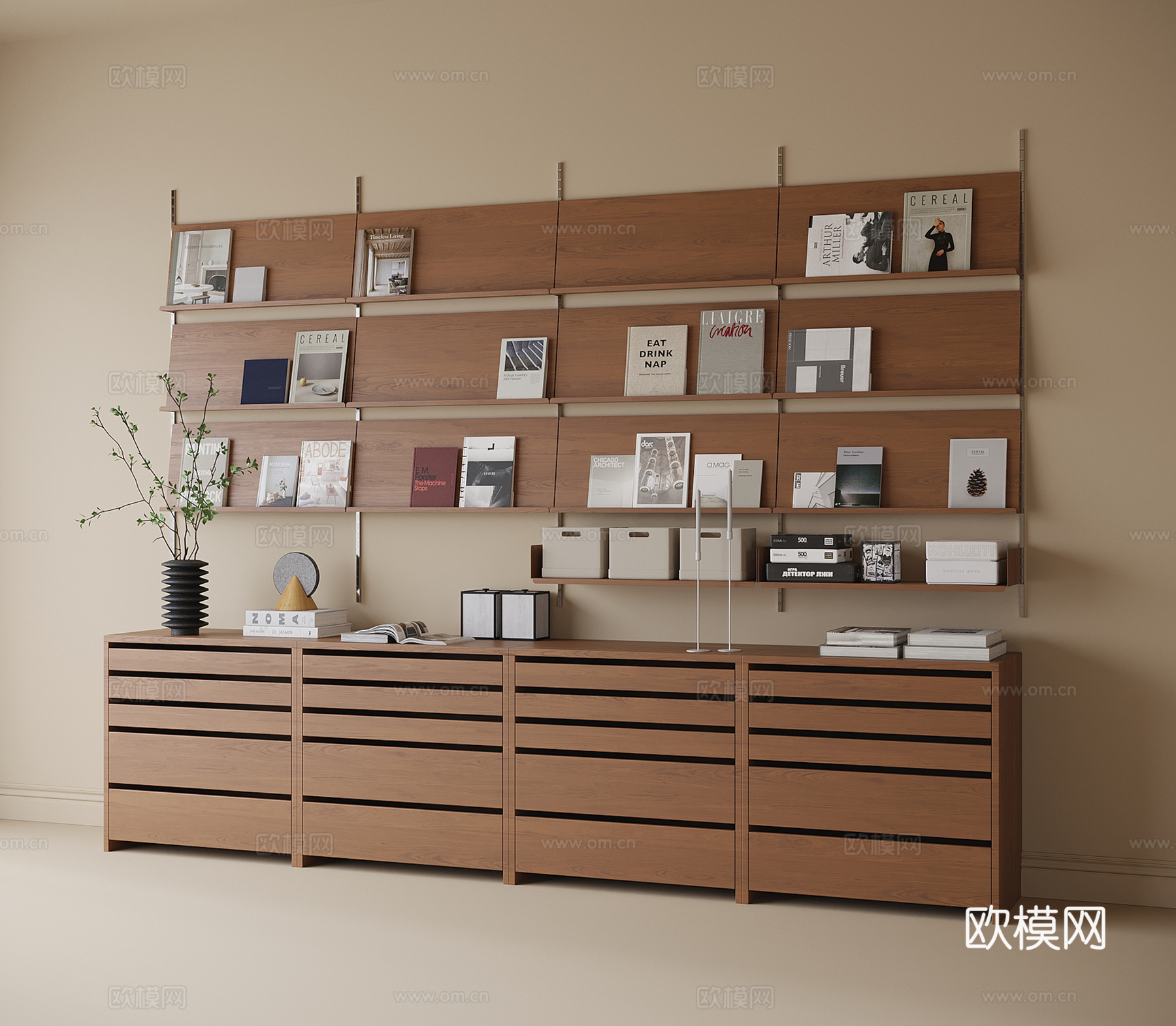 现代书柜 装饰柜 边柜su模型