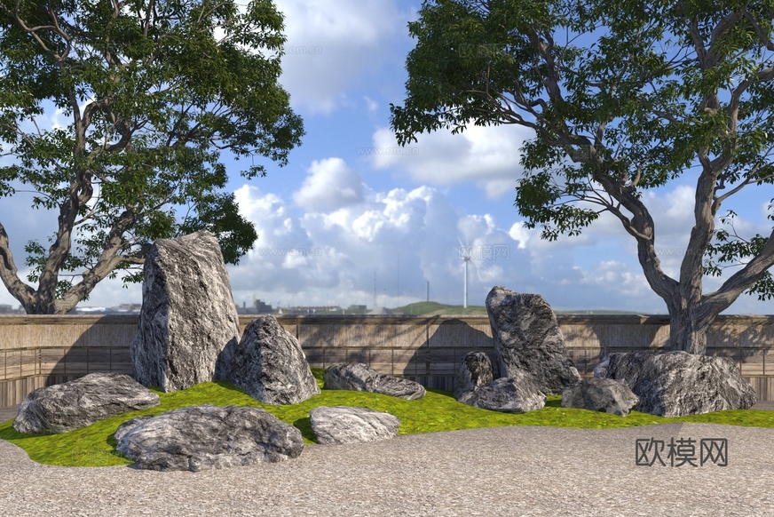 新中式石头 黑山石3d模型下载