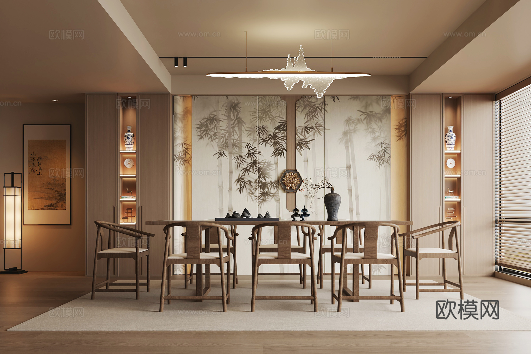 新中式宋式餐厅3d模型下载