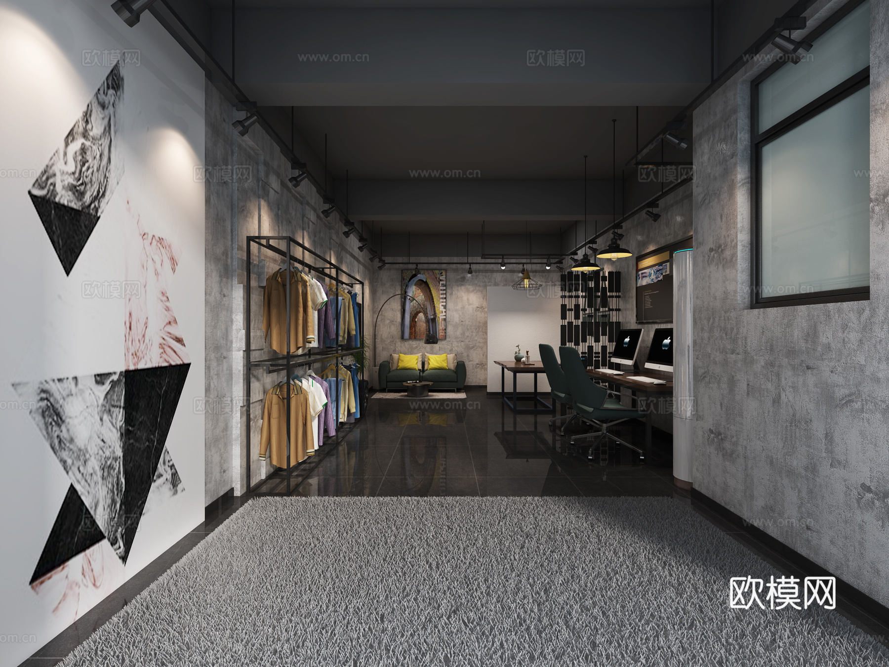 工业风loft风格办公室3d模型下载（渲染图1）