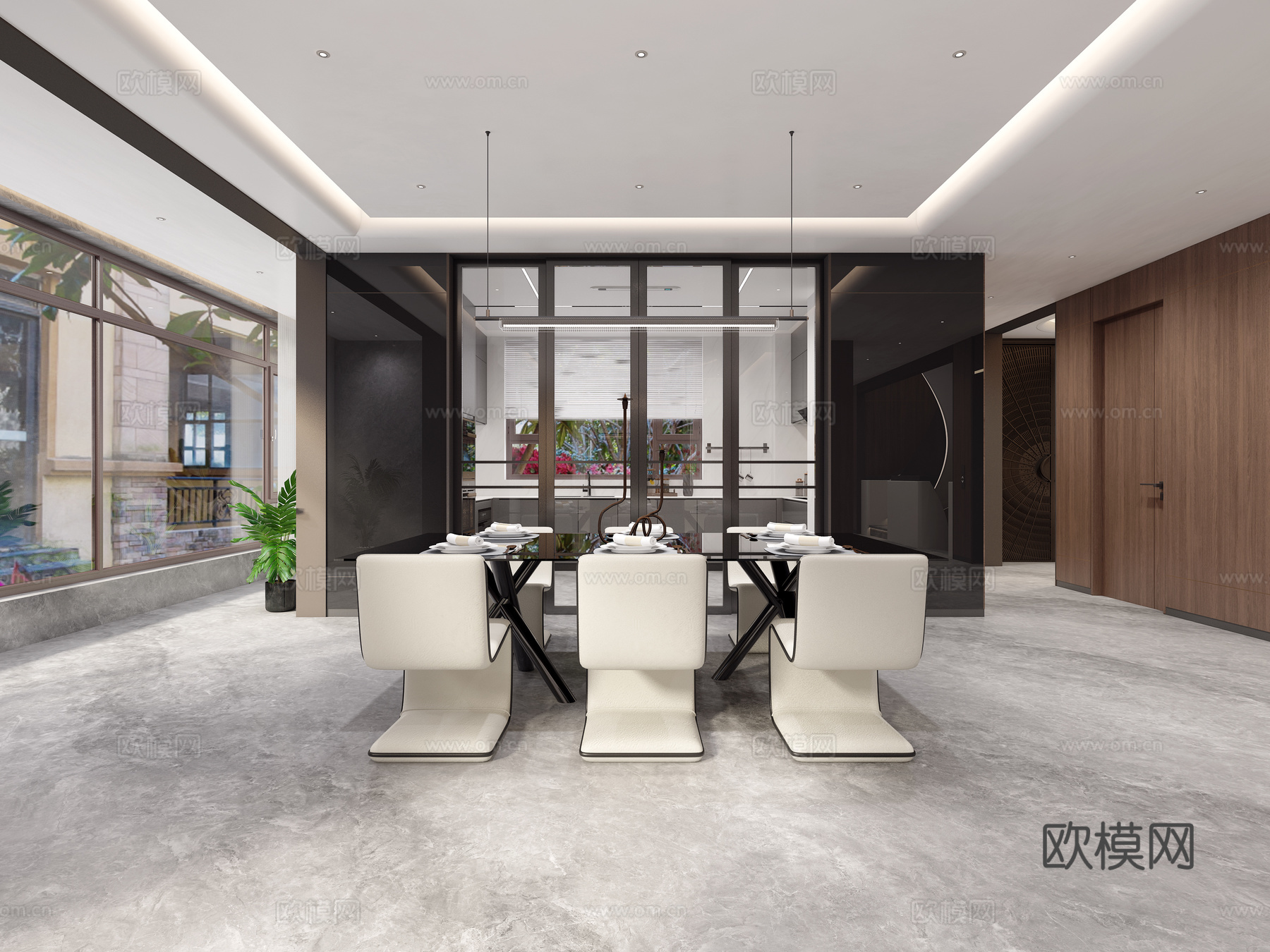 现代意式别墅西餐厅3d模型