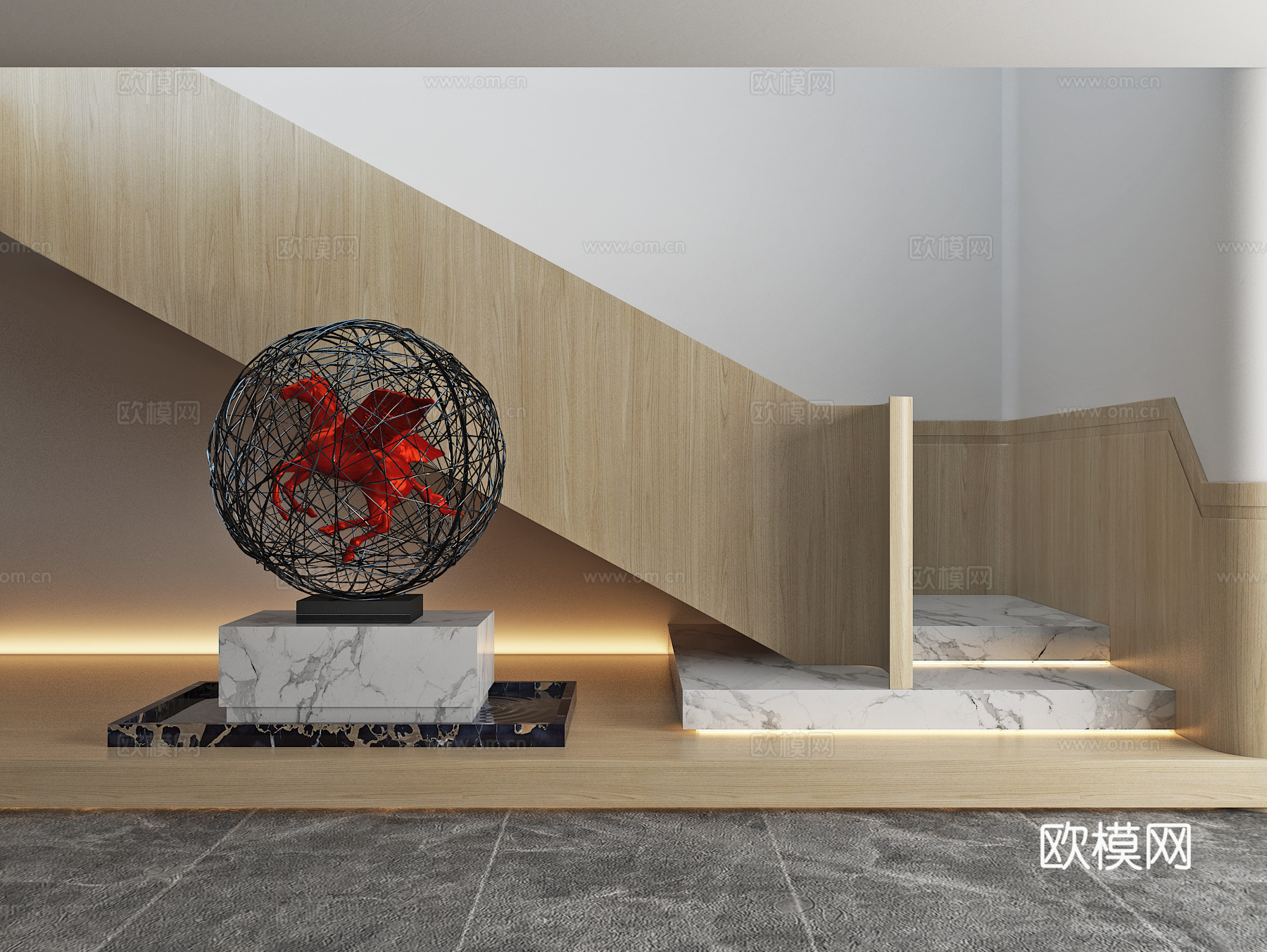 楼梯间美陈 扶手 装置 雕塑 造景3d模型