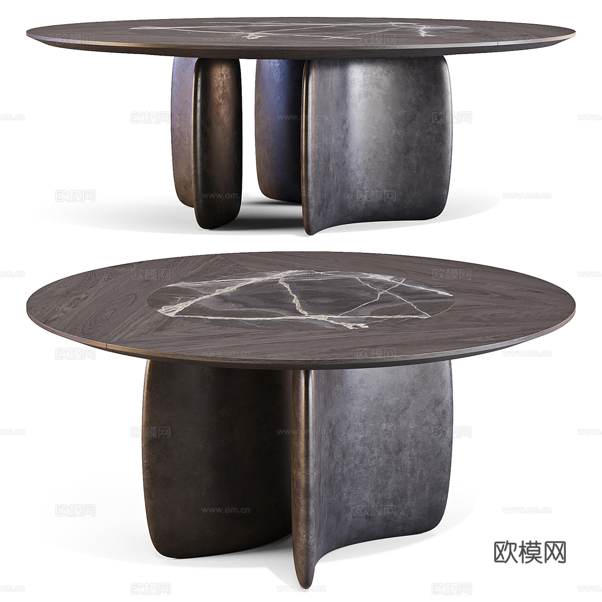 现代意式轻奢圆餐桌3d模型