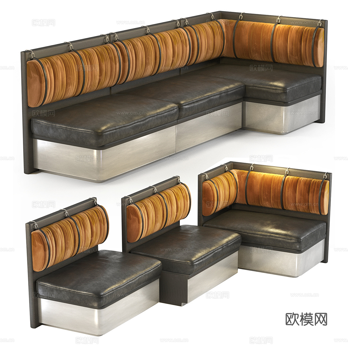新中式轻奢布艺皮革卡座沙发3d模型