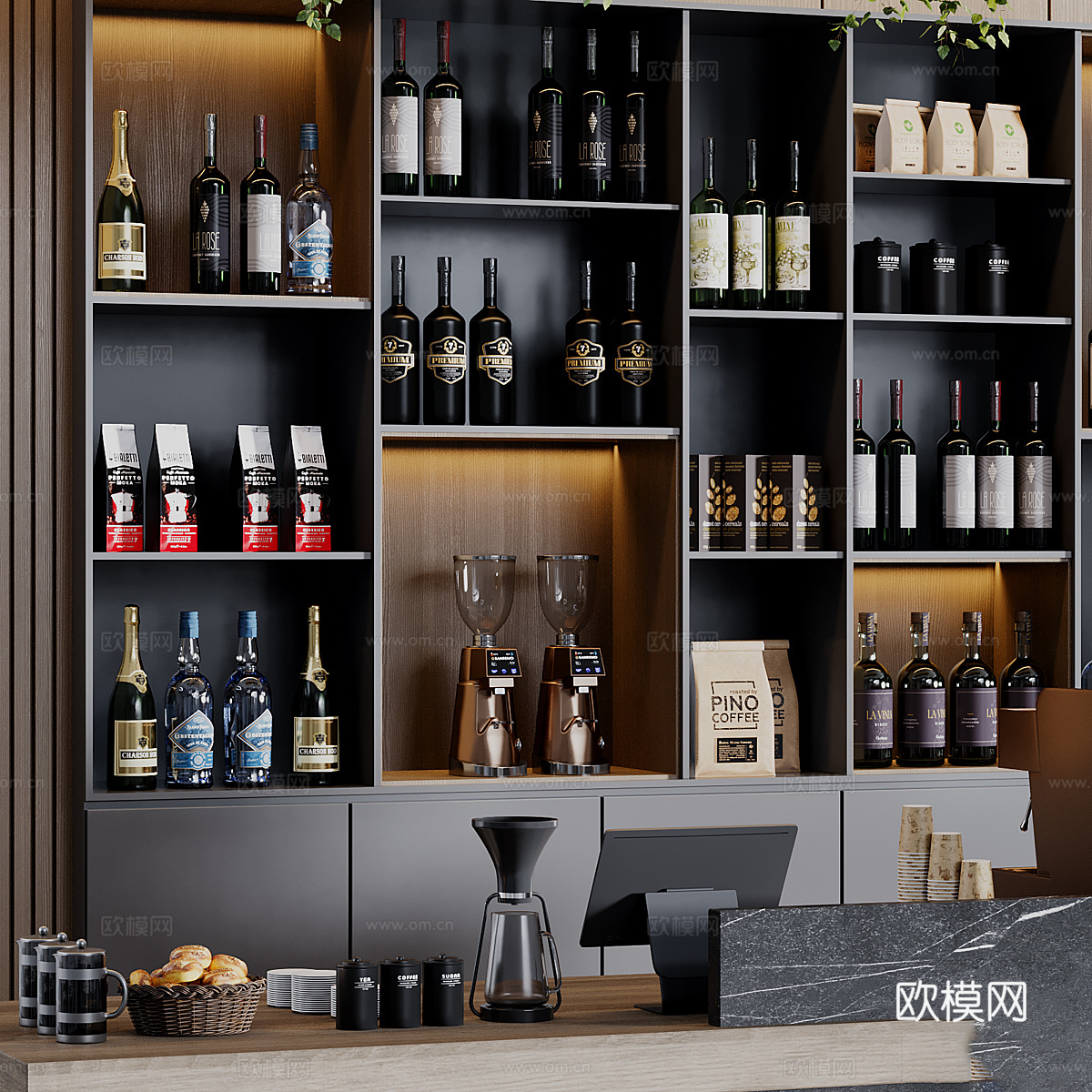 现代意式咖啡吧台 酒吧台3d模型