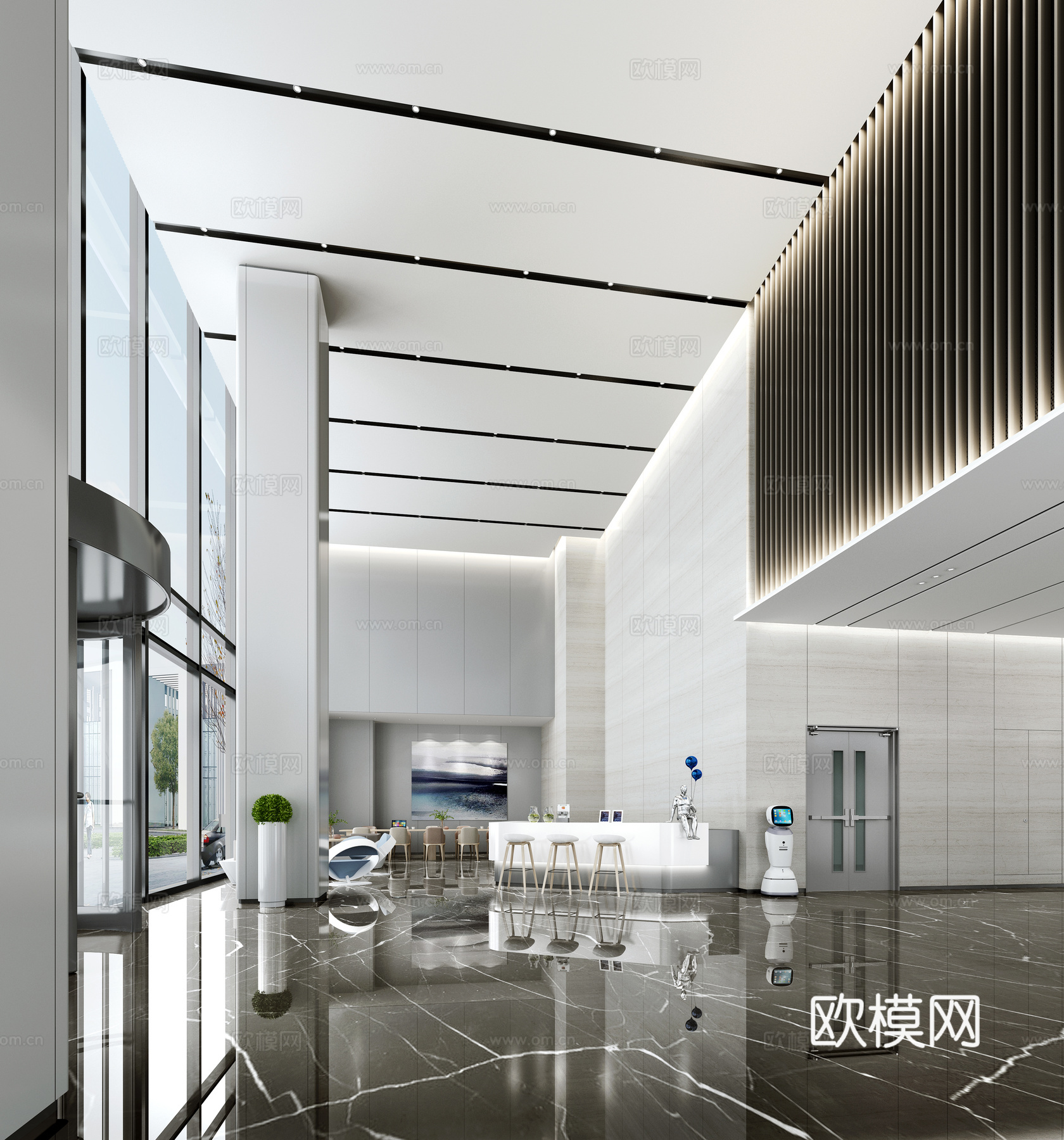 办公门厅大厅前台接待3d模型