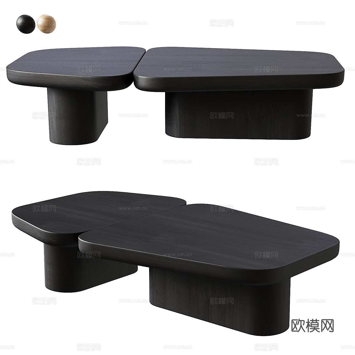 现代意式实木异形茶几3d模型
