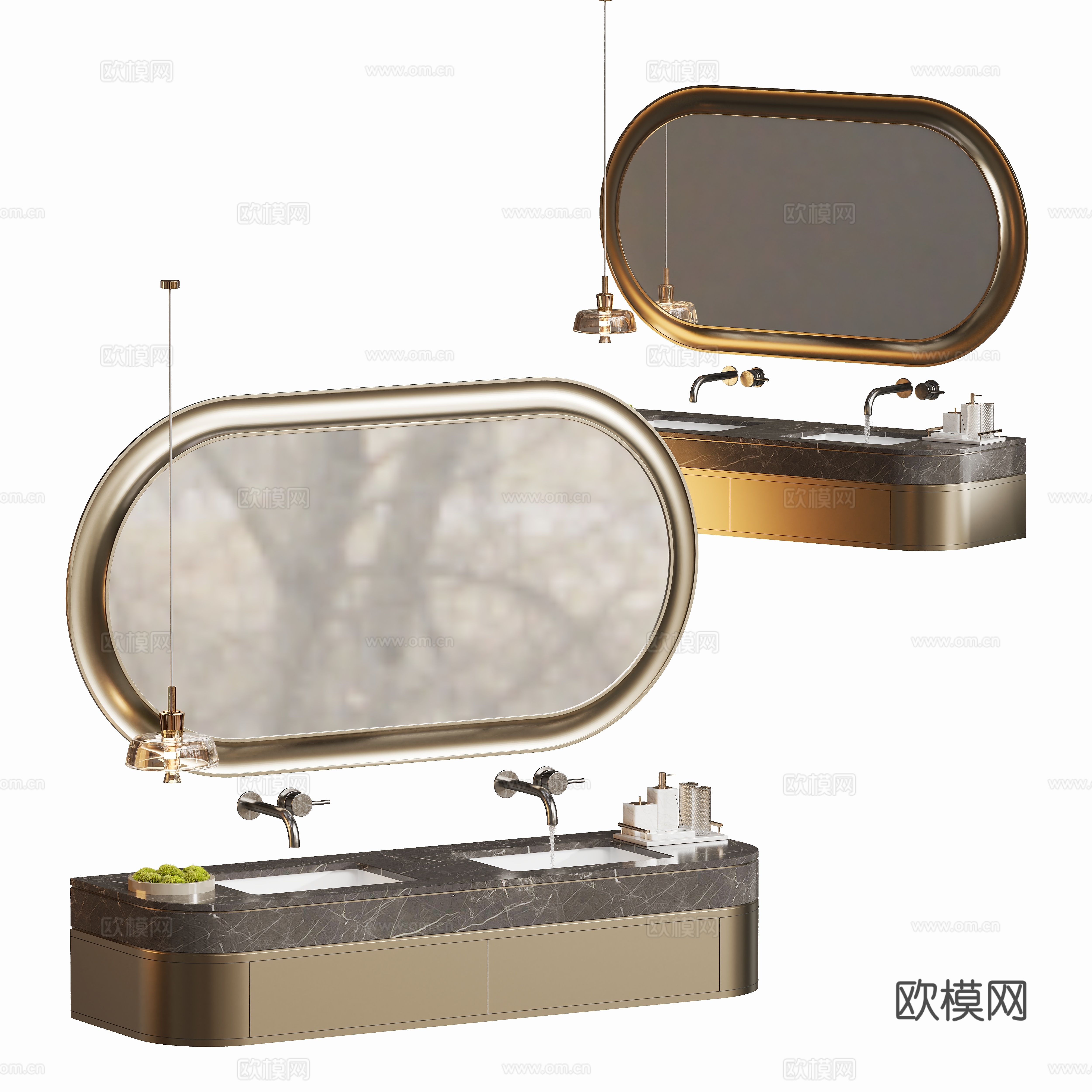 现代轻奢浴室柜镜子3d模型
