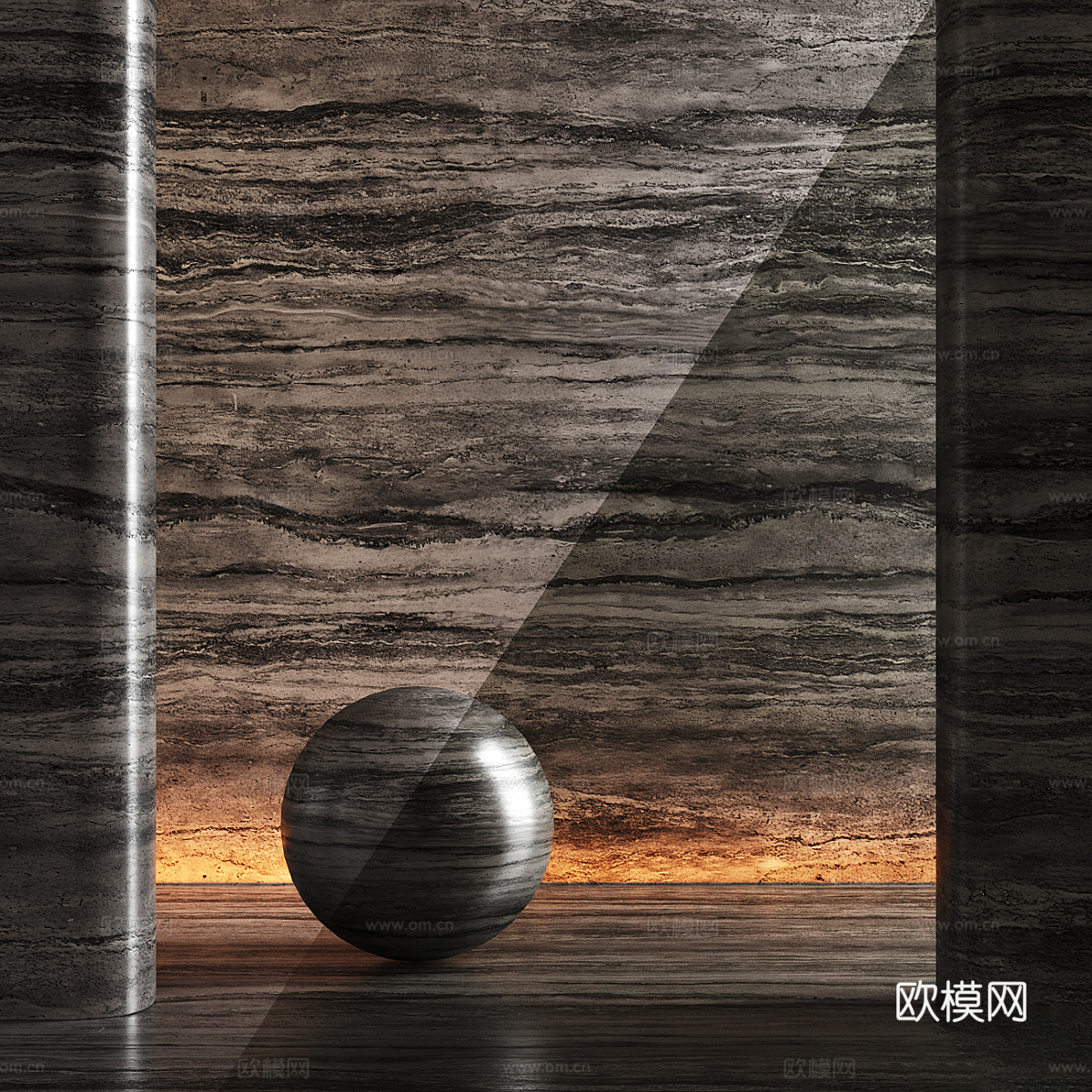 新中式侘寂石材 洞石 岩板 奢石 PU石材3d模型