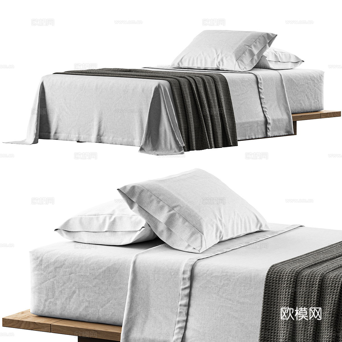 现代意式极简布艺双人床3d模型