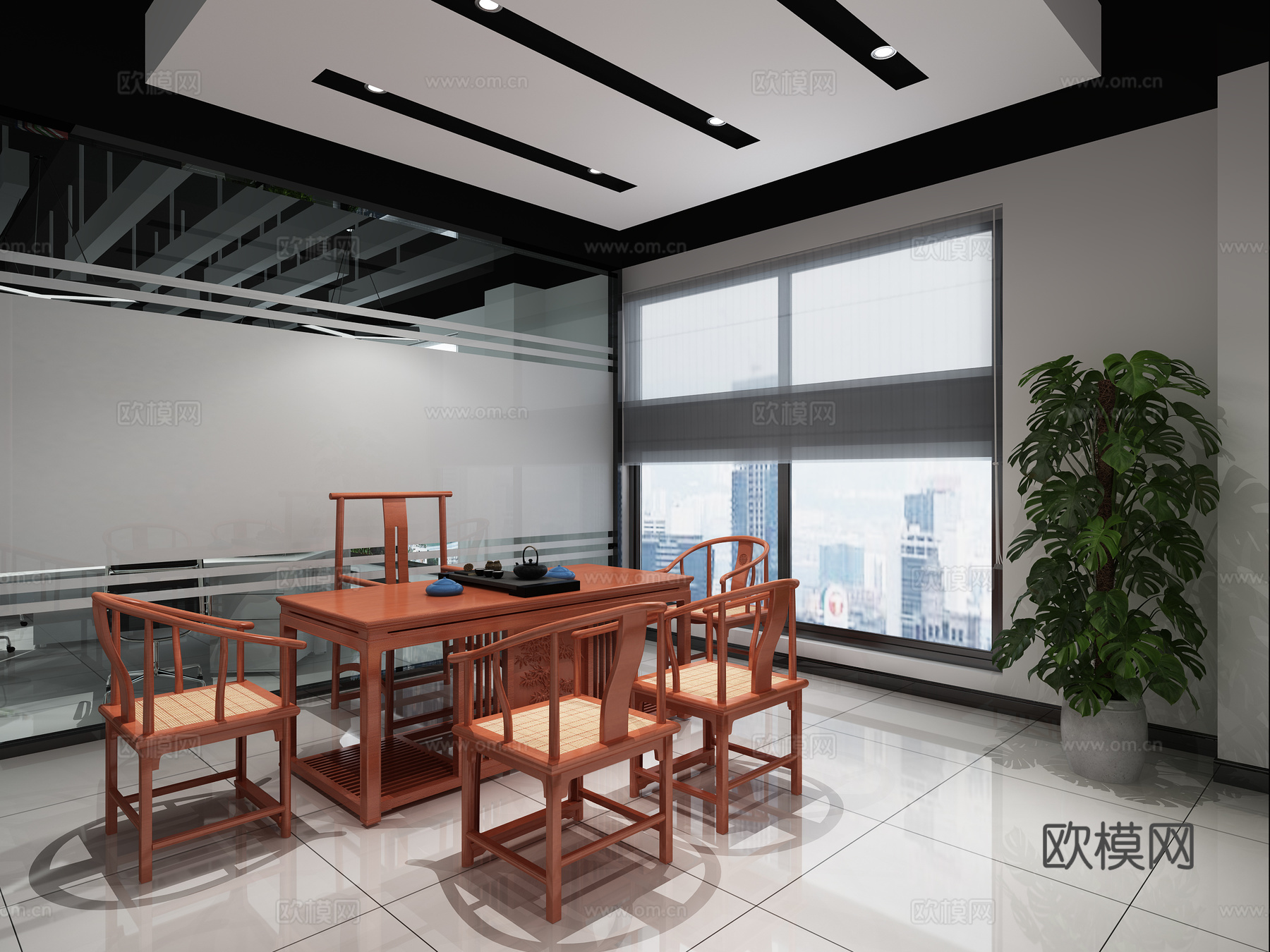 现代办公室 前台 会客区 总经理室3d模型