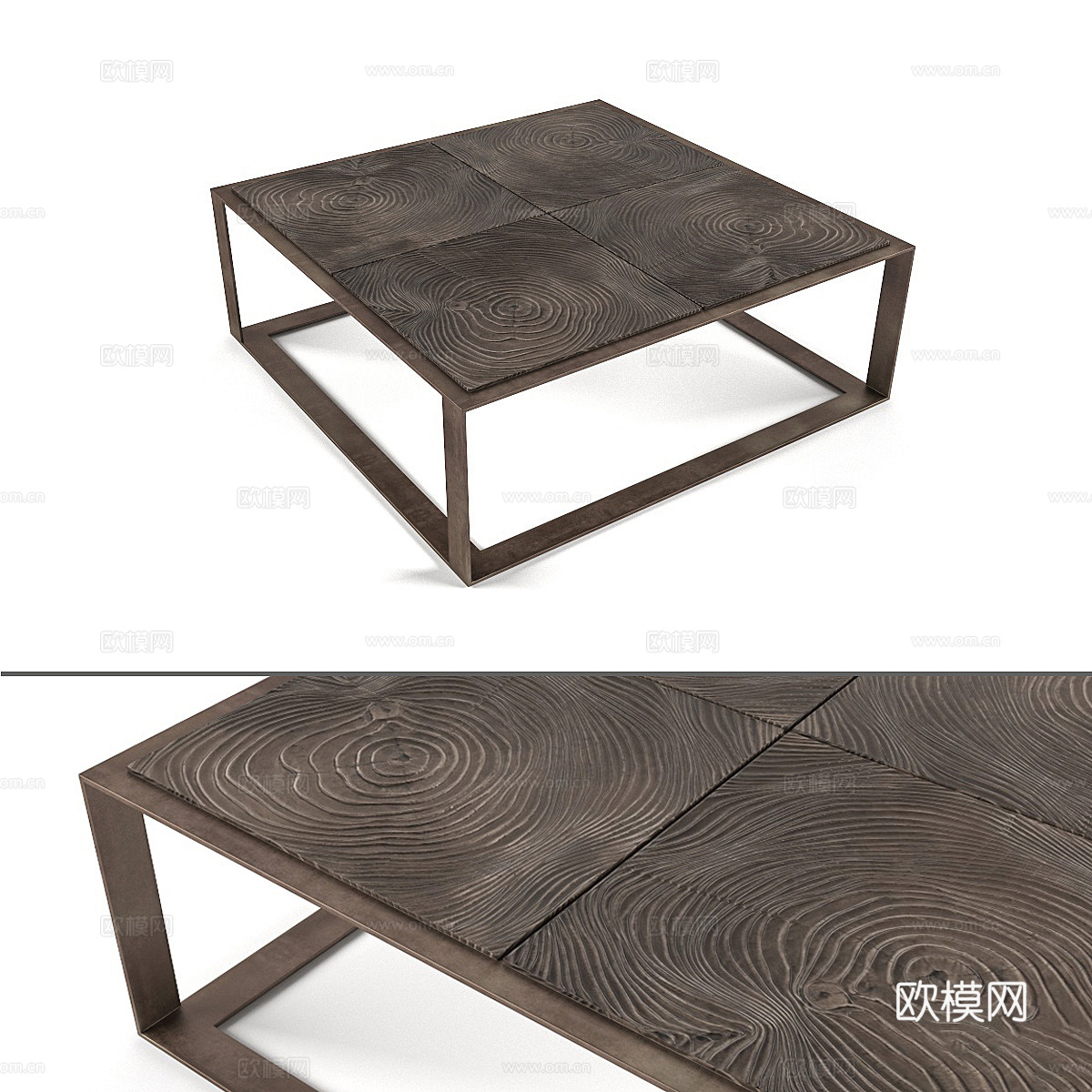 现代意式轻奢方形金属茶几3d模型