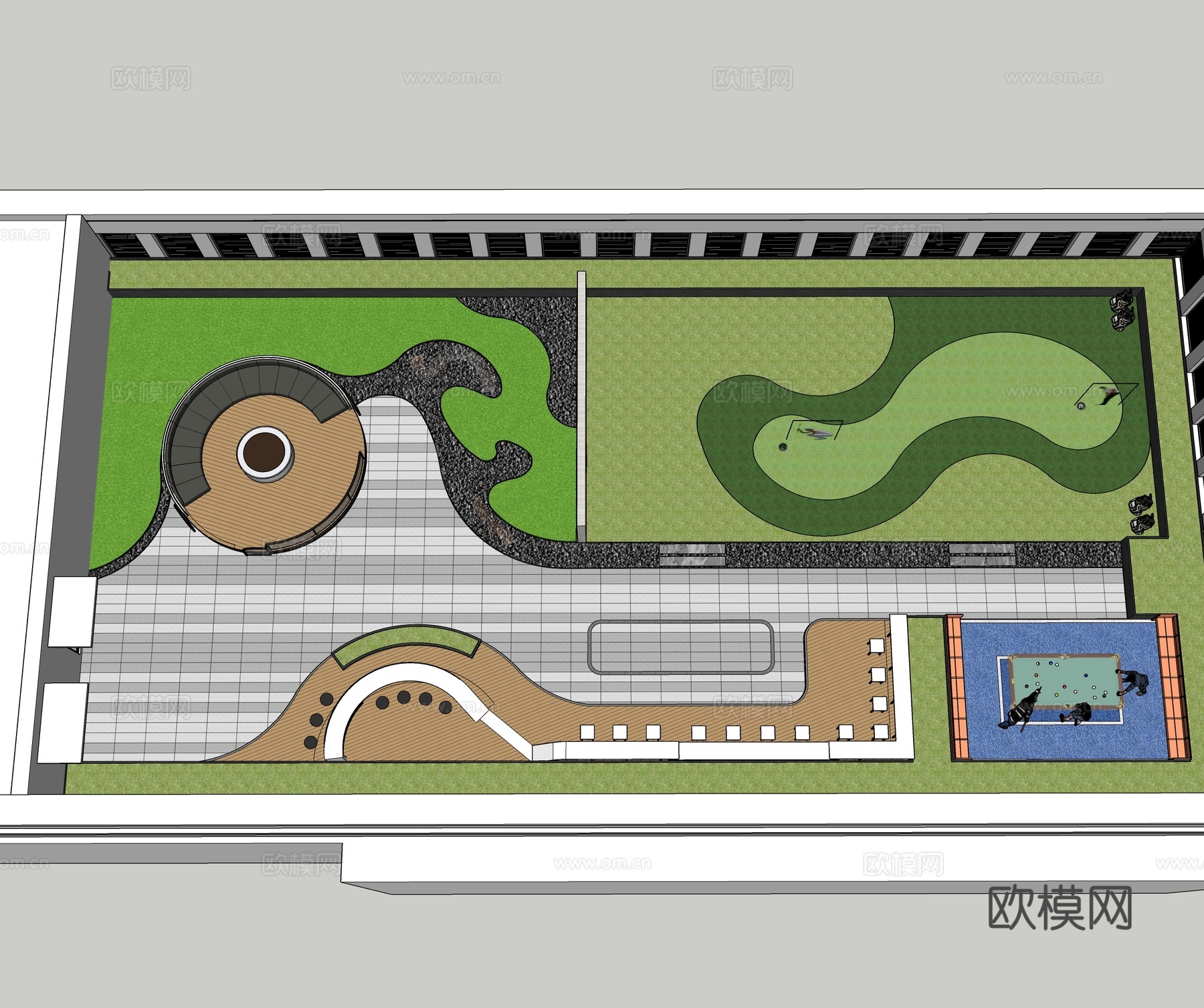 现代屋顶花园 空中花园 庭院花园su模型