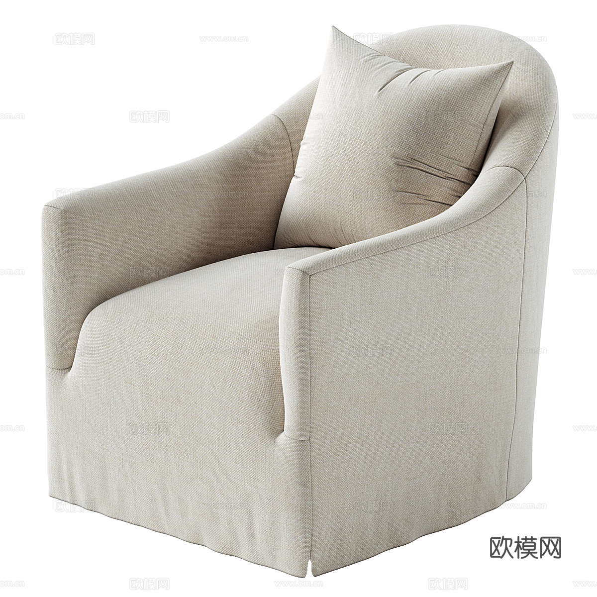 美式简约布艺沙发椅3d模型
