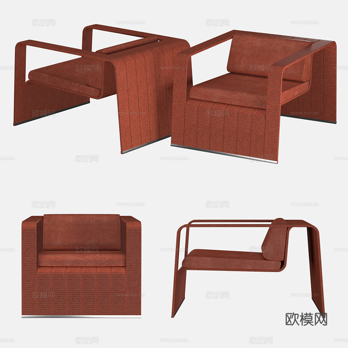 现代意式布艺扶手椅3d模型