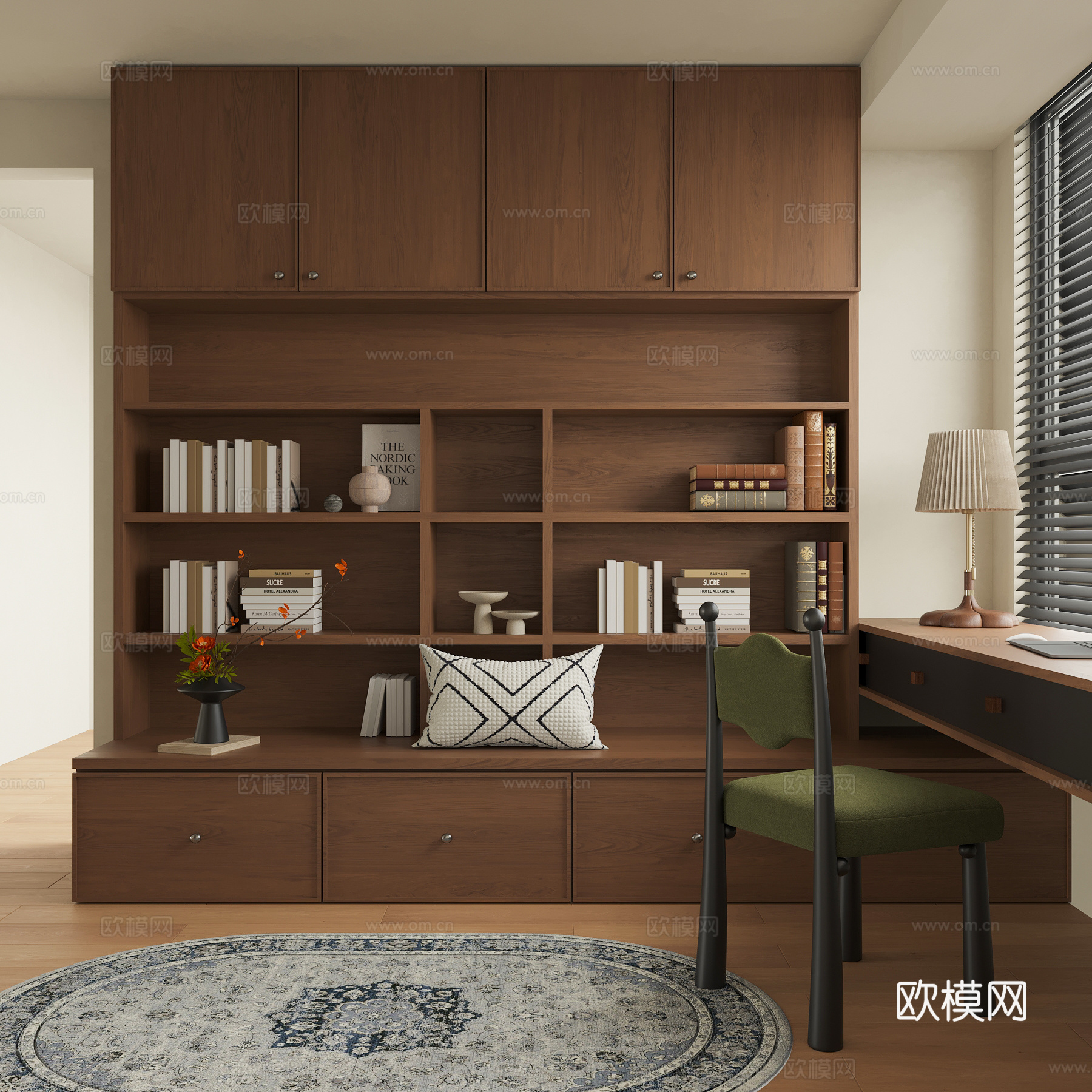 现代书房 书柜 书椅su模型