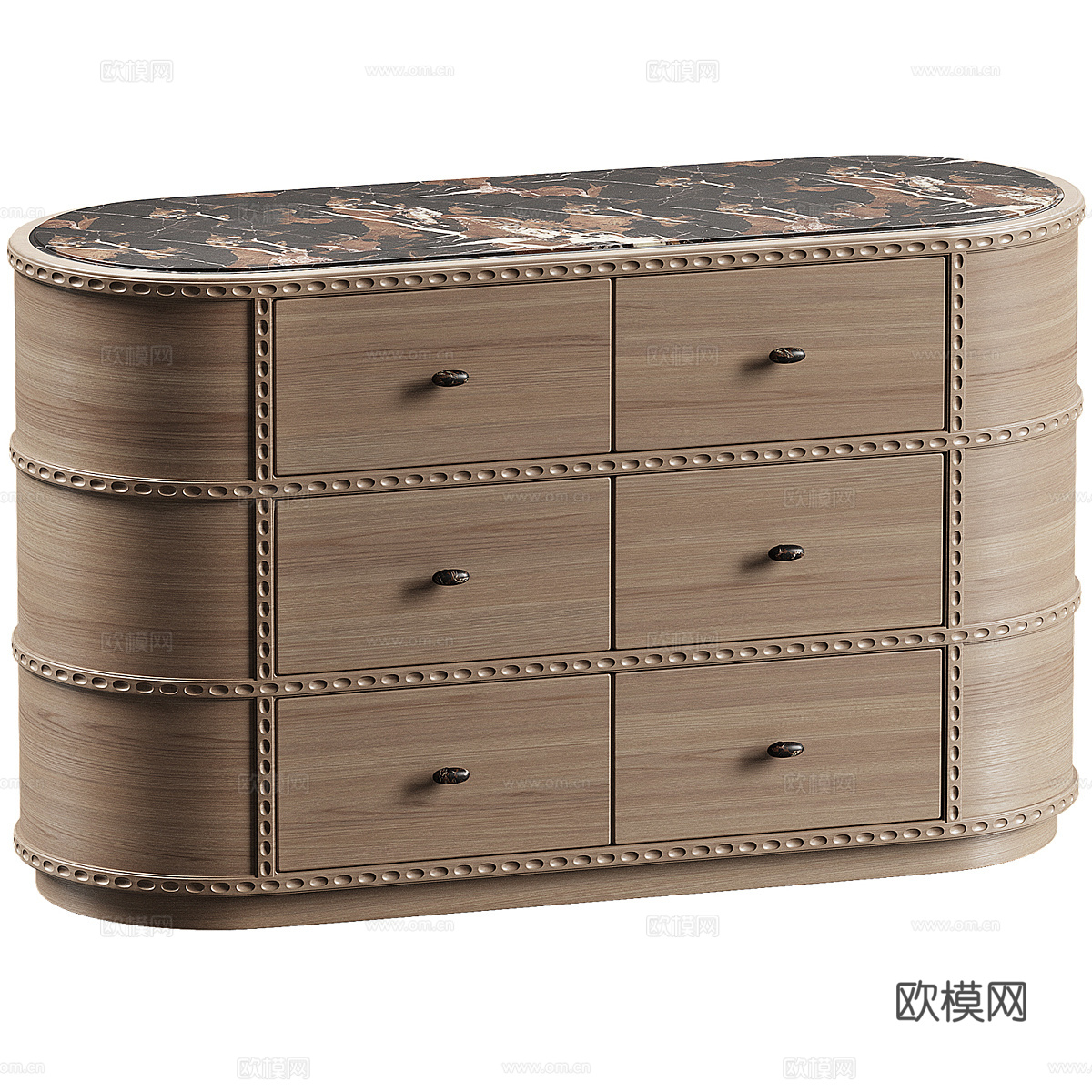 新中式中古风五斗柜 边柜 矮柜 抽屉柜3d模型