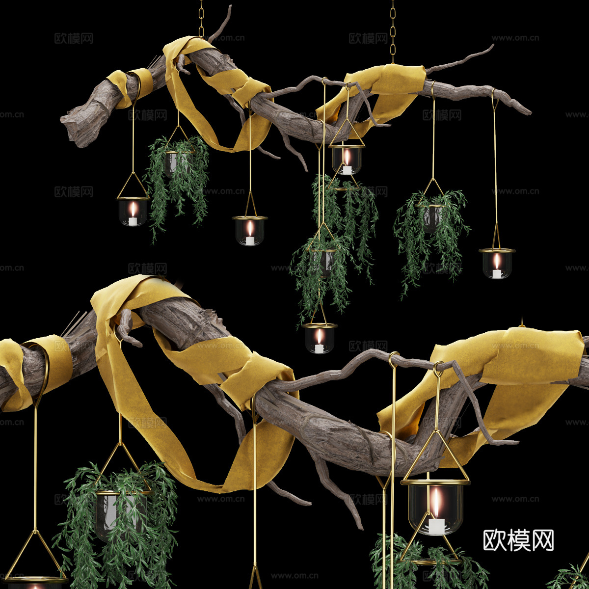 新中式侘寂树枝装饰吊灯3d模型