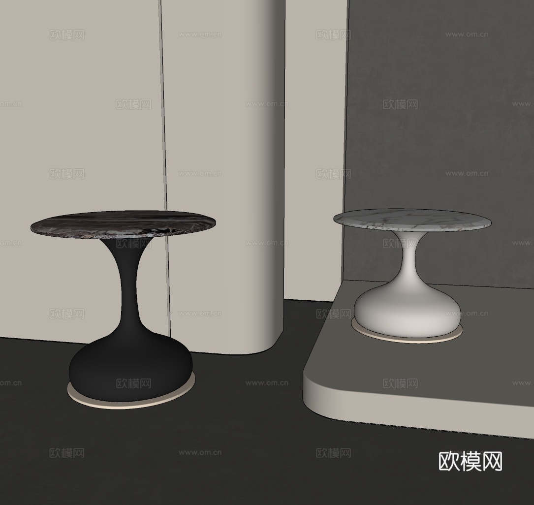 意式茶几 极简茶几 圆形角几su模型