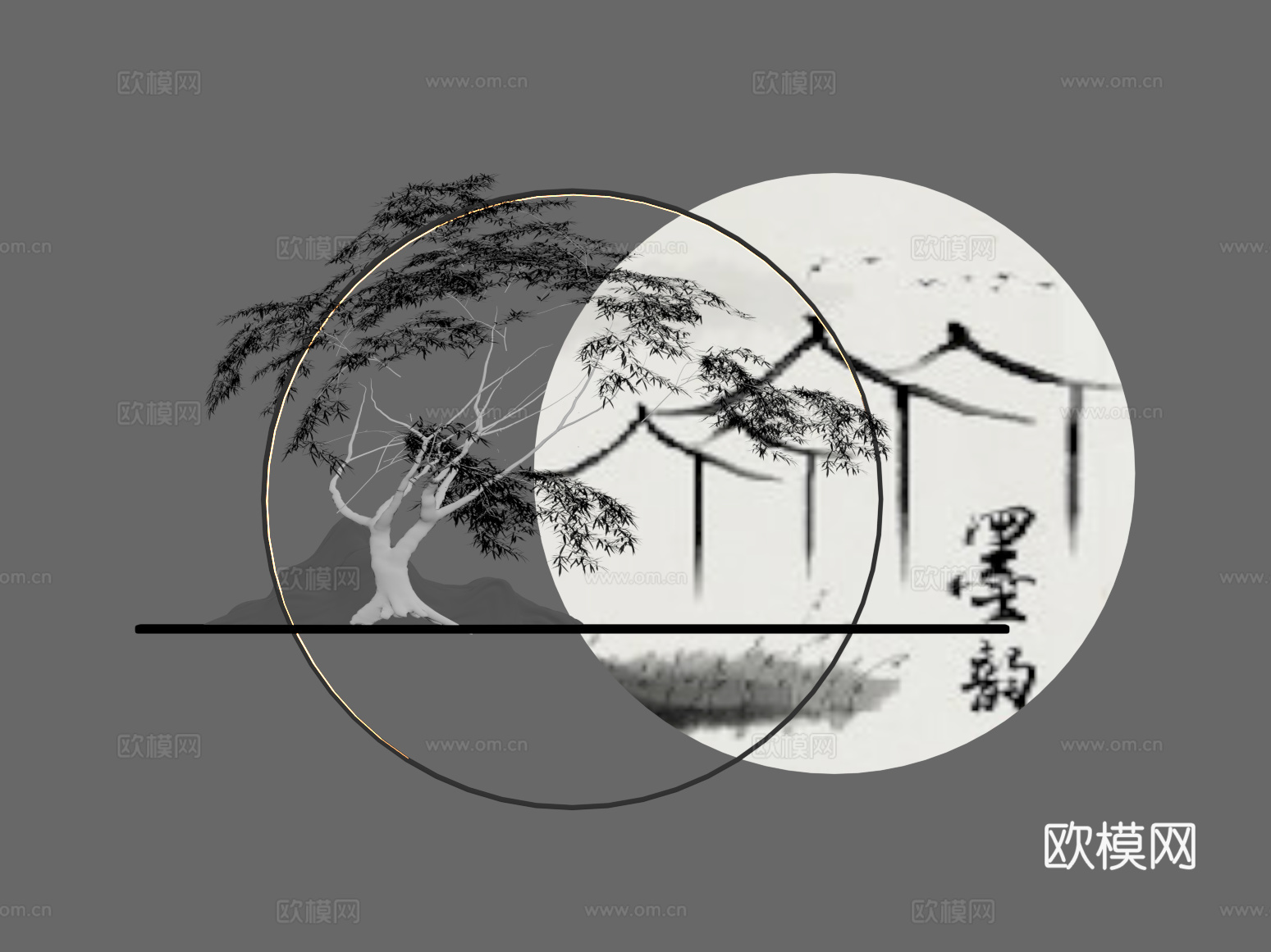 新中式墙饰su模型