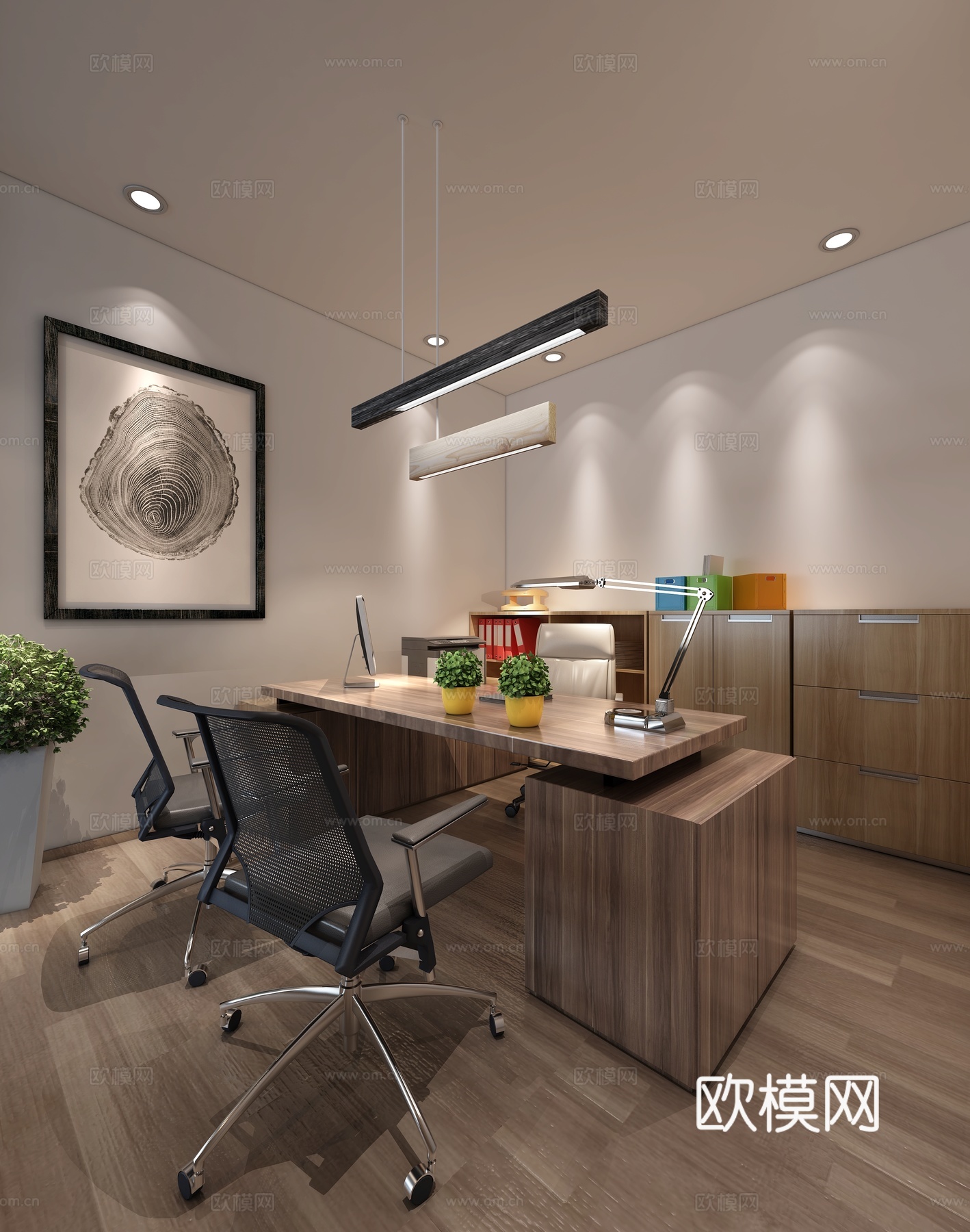 现代主管办公室 装饰画 吊灯3d模型