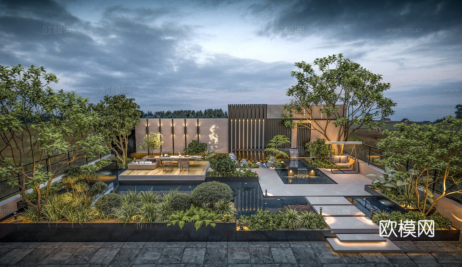 现代屋顶花园 空中花园 庭院花园su模型