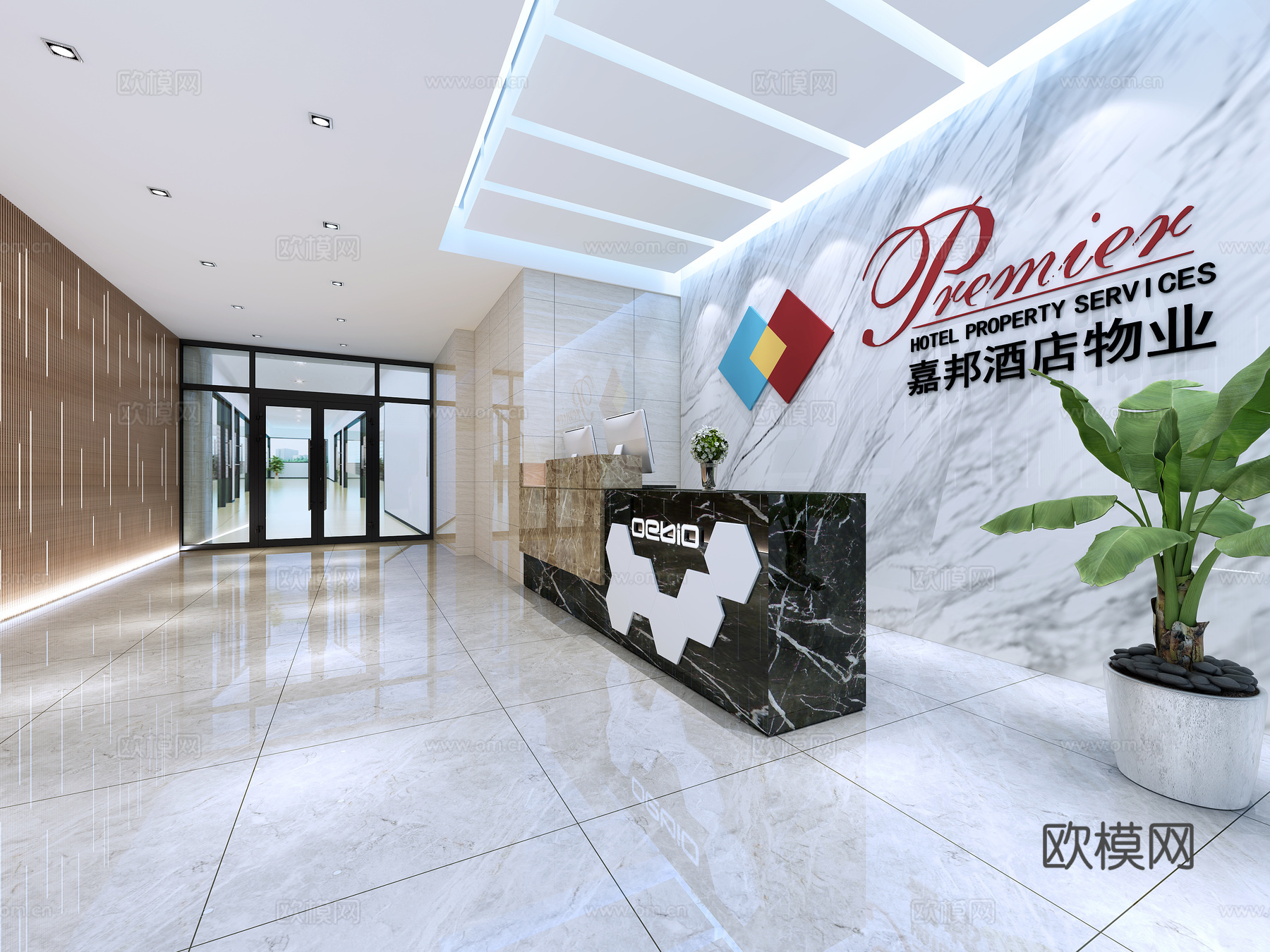 现代前台大厅 背景墙 前台大厅3d模型