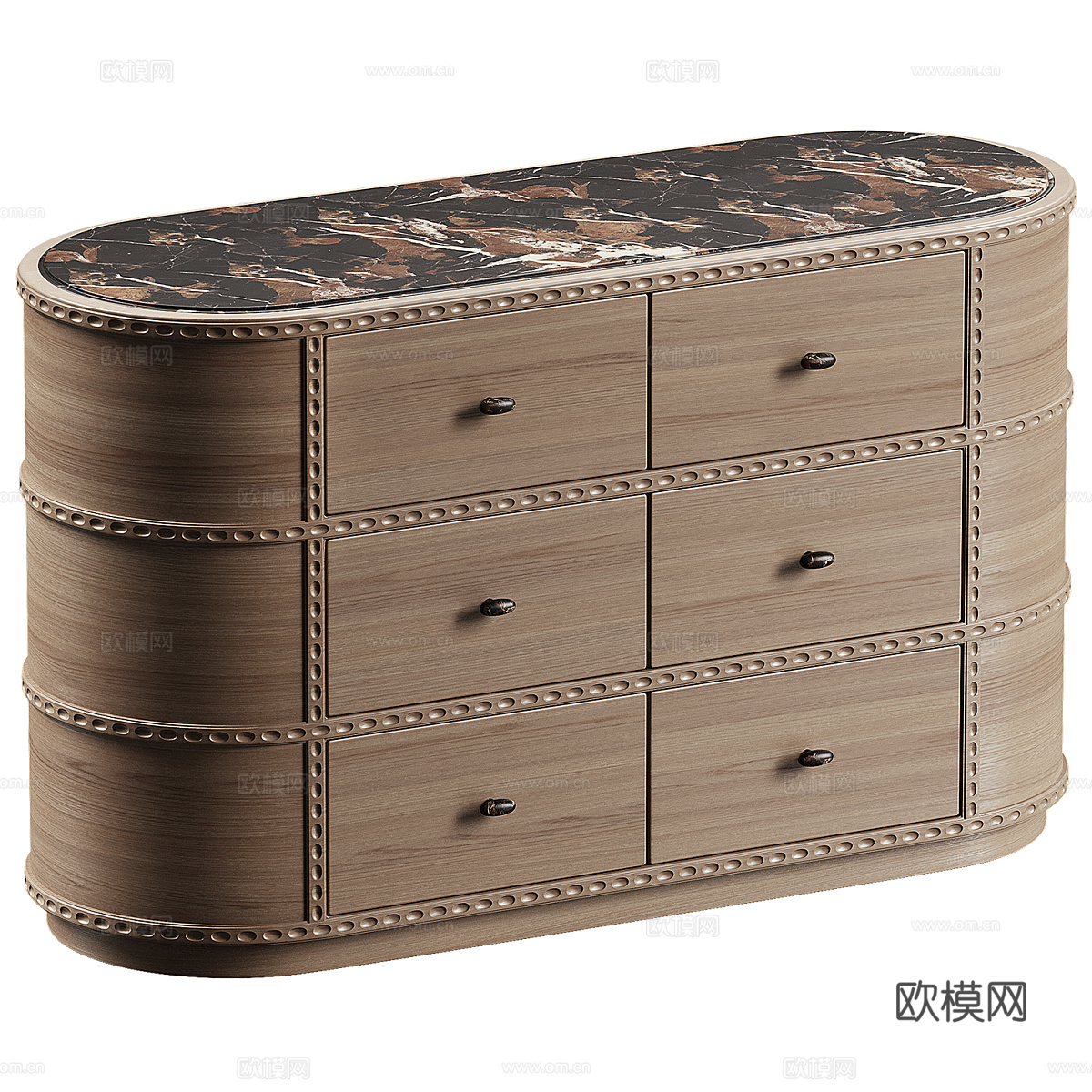 新中式中古风五斗柜 边柜 矮柜 抽屉柜3d模型