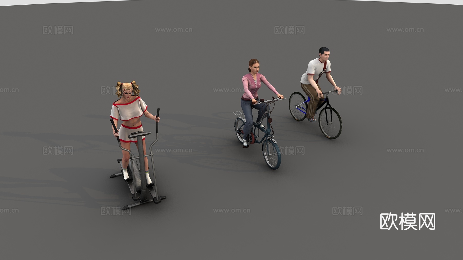 现代人物 运动的人 骑车的人 人物组合 健身房人物3d模型