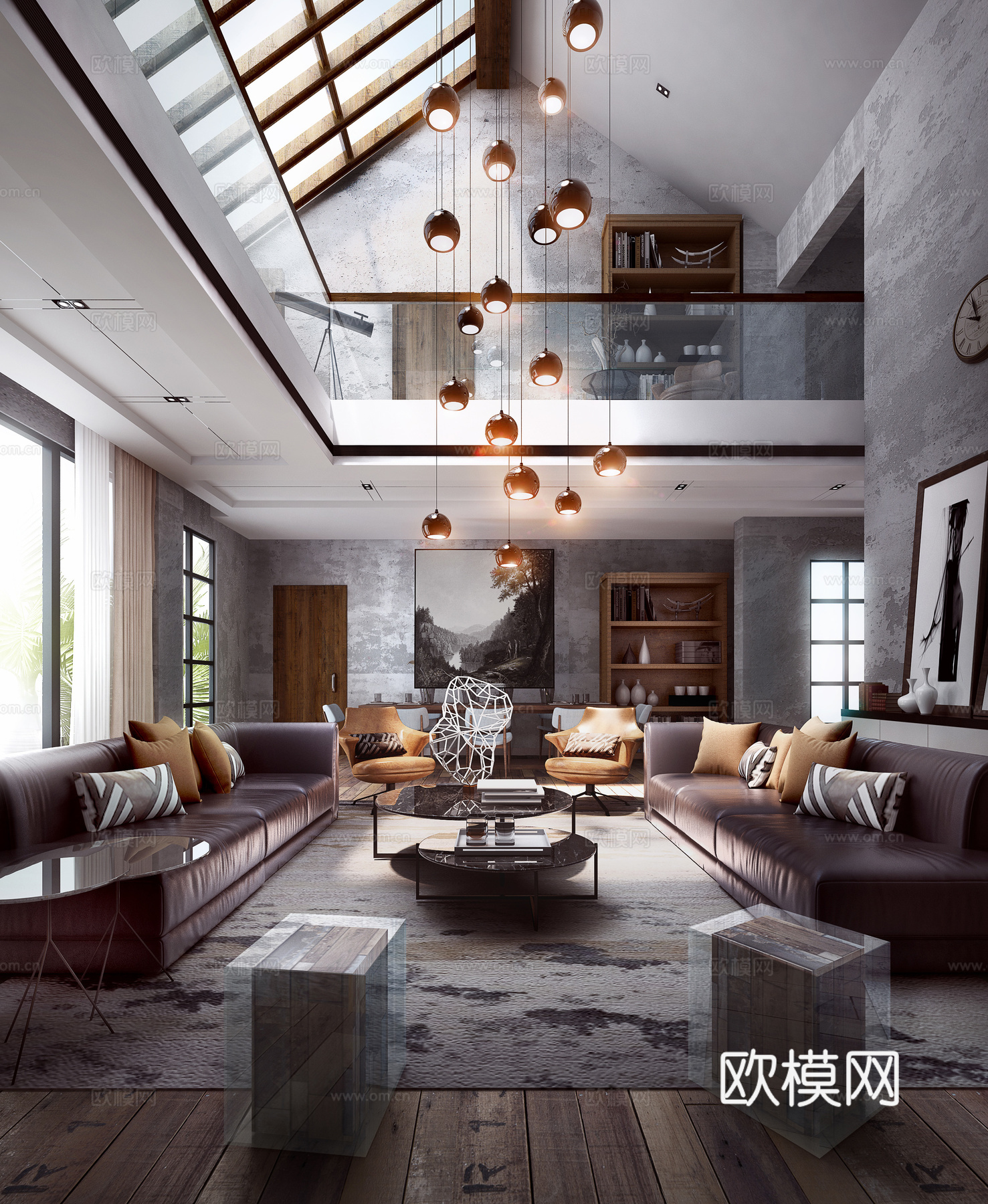 后现代现代别墅会客厅3d模型