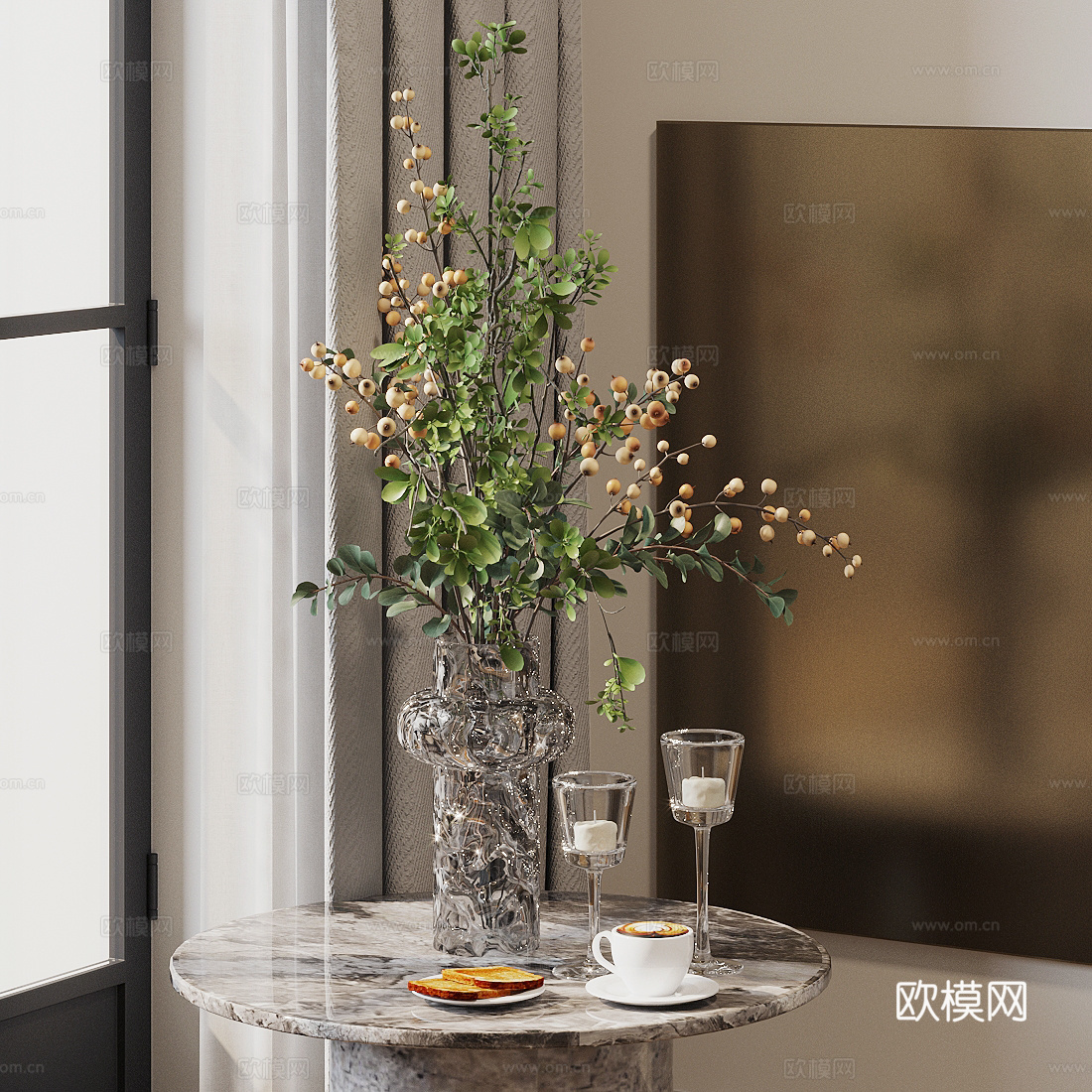 现代花艺 玻璃花瓶花艺 花艺摆件 鲜花花艺 客厅花瓶摆件3d模型