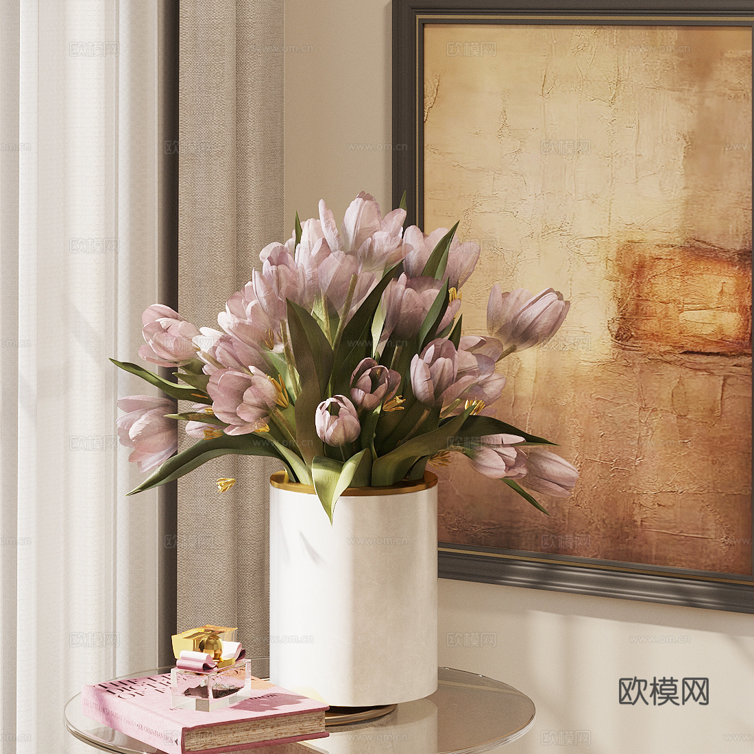 现代花艺摆件 插花花艺 花艺绿植 郁金香花艺su模型