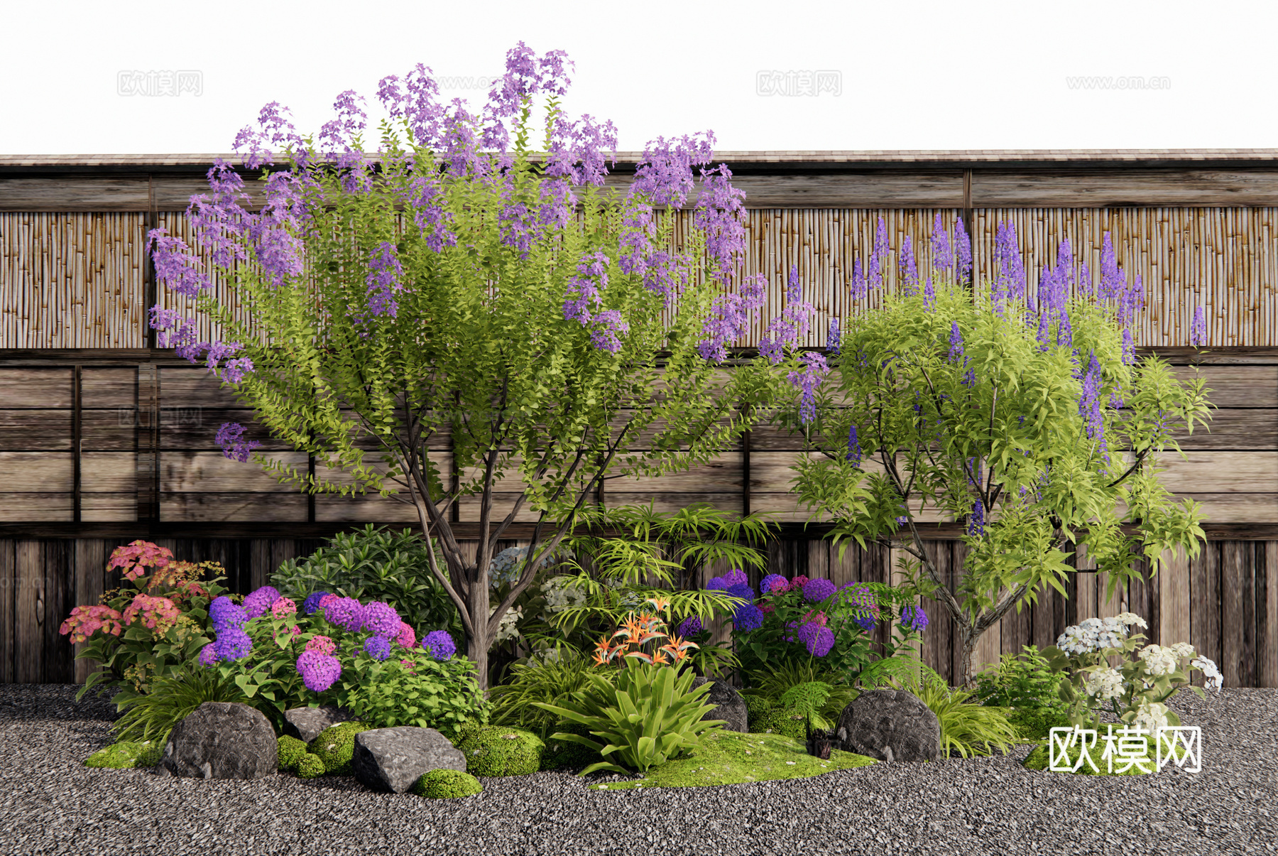 现代植物组合 花境 紫荆花 紫薇树 丁香树 花草 植物造景3d模型