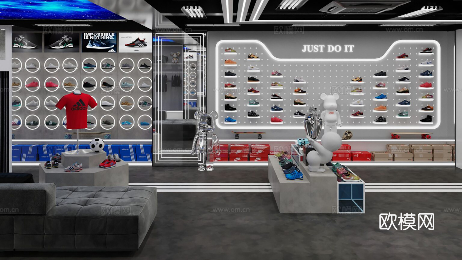 现代简约运动鞋店 服装店3d模型