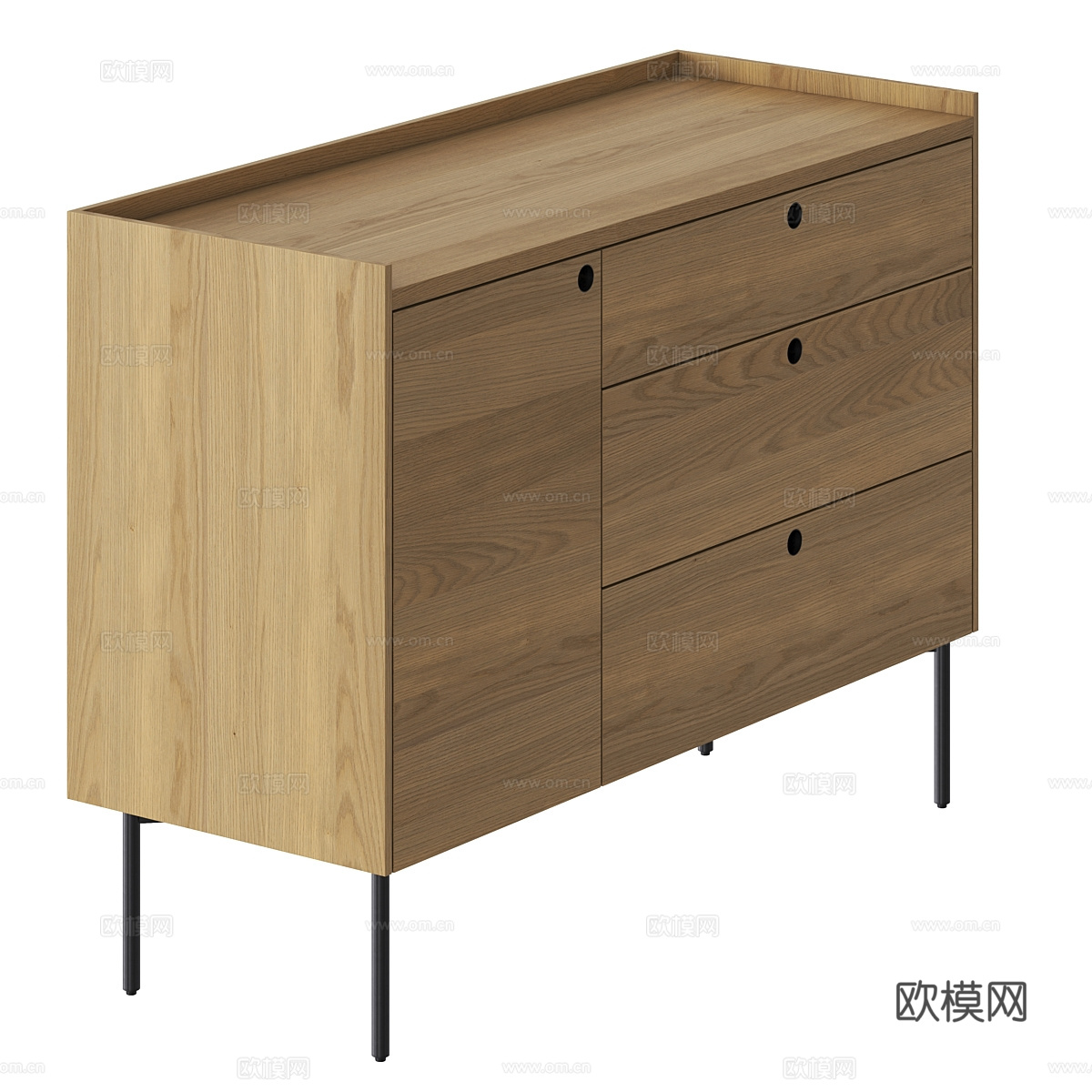 现代北欧原木风实木餐边柜3d模型