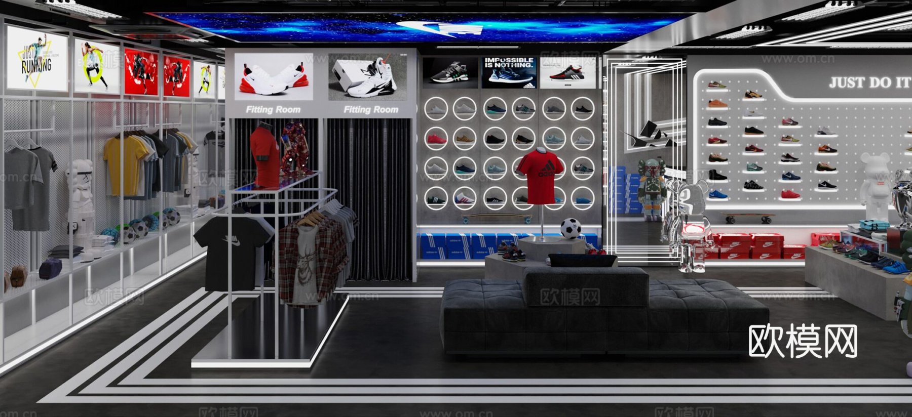 现代简约运动鞋店 服装店3d模型