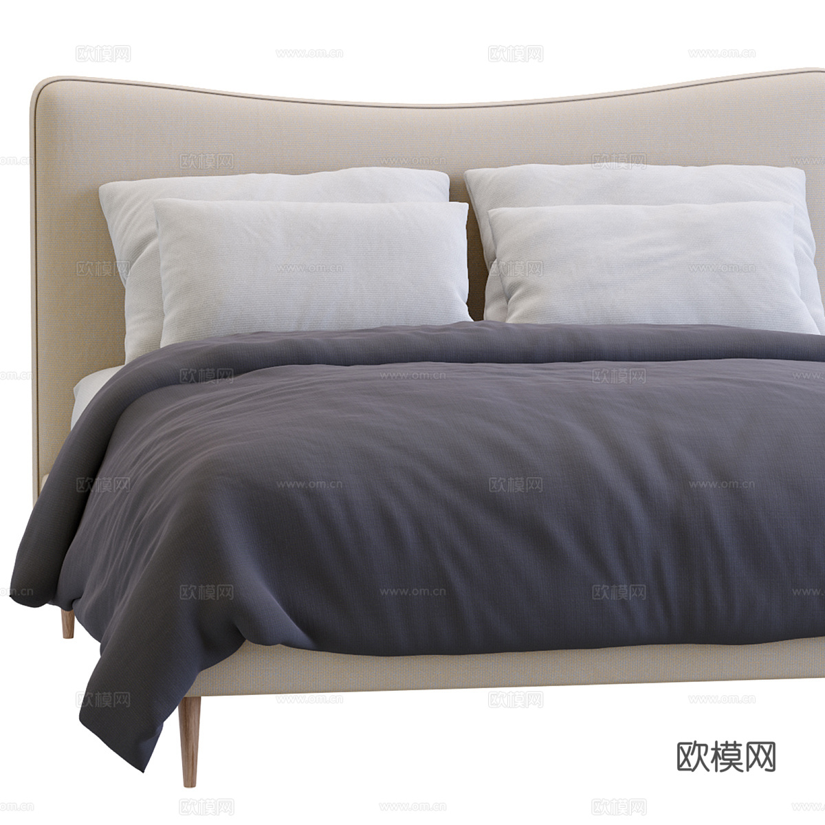现代奶油风布艺双人床3d模型