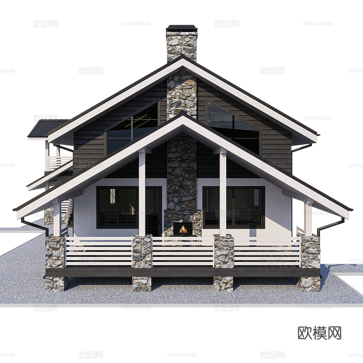 美式简约别墅外观3d模型