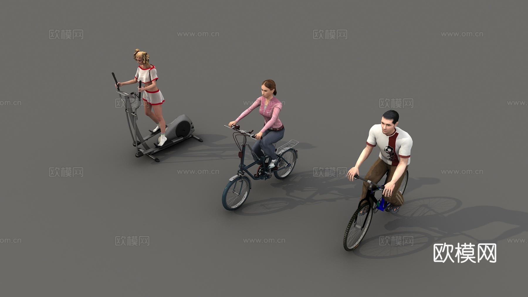 现代人物 运动的人 骑车的人 人物组合 健身房人物3d模型
