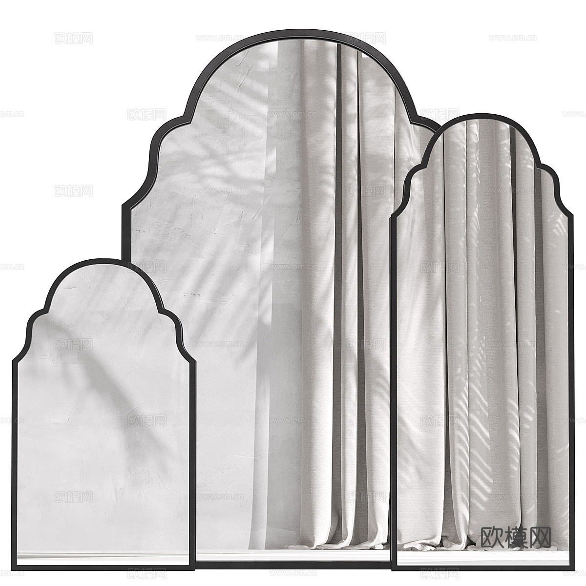美式简约木框装饰镜子3d模型