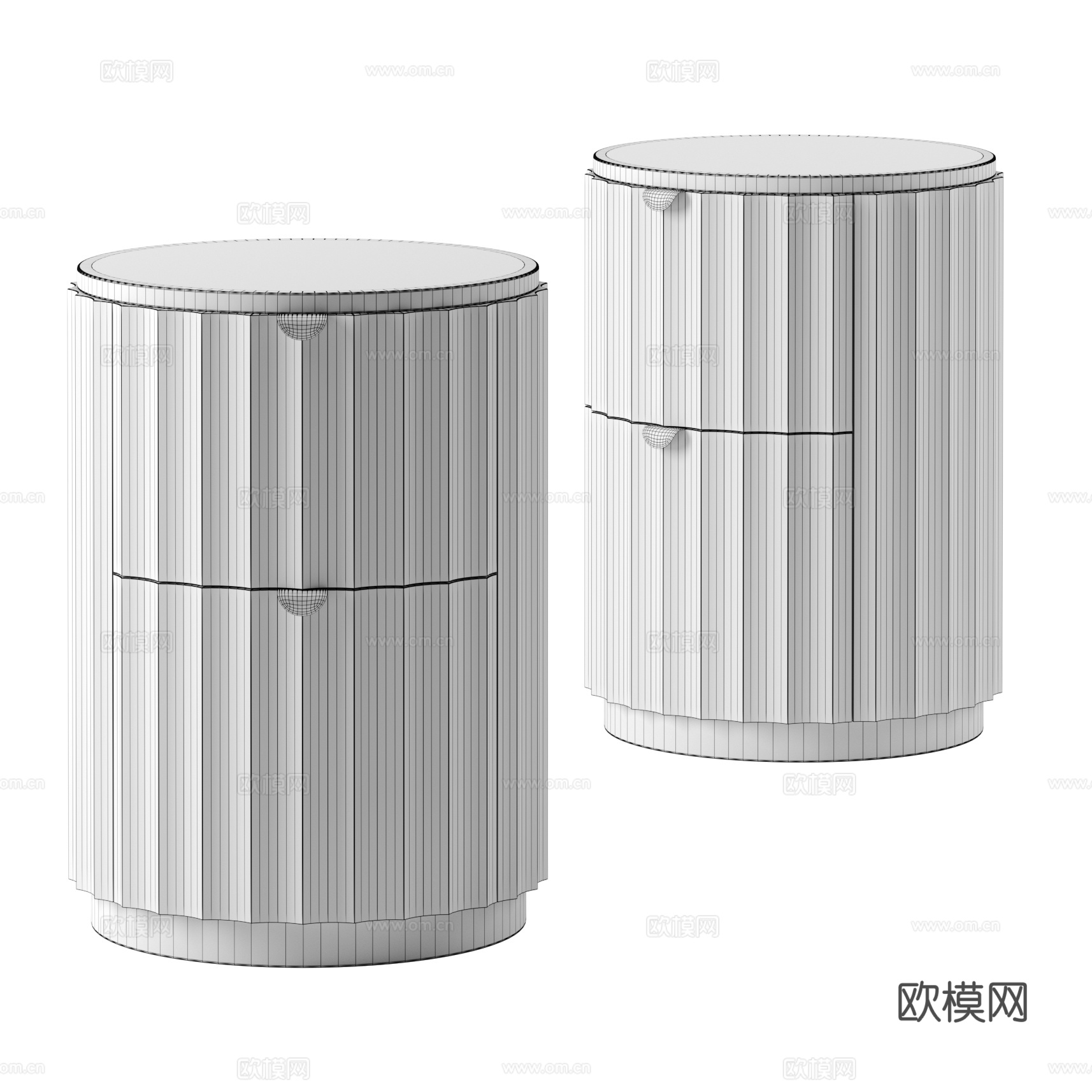 新中式中古风实木圆形床头柜3d模型