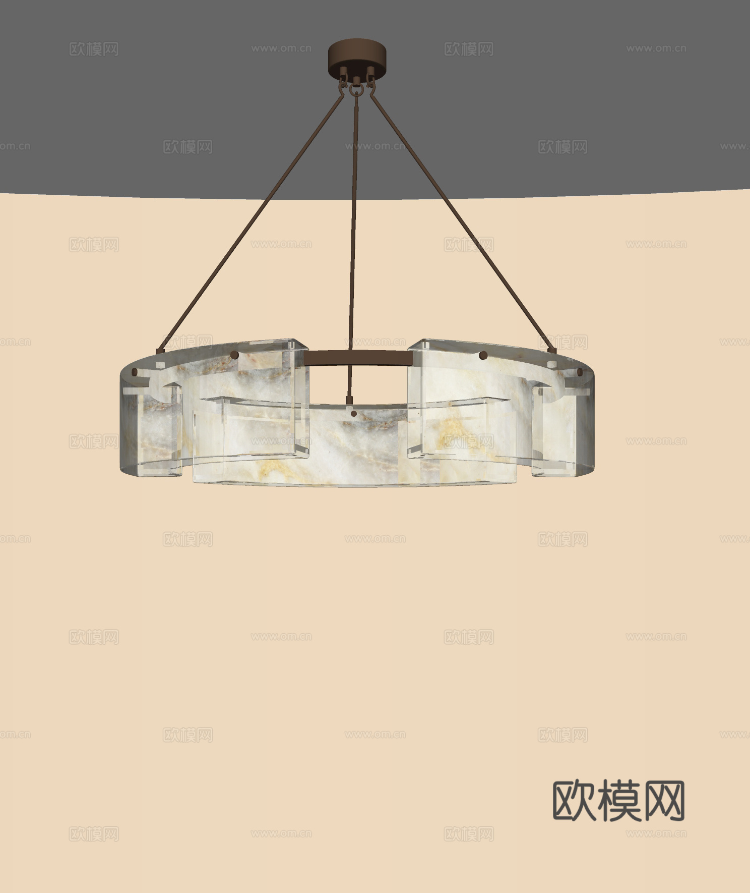 现代复古吊灯 餐厅吊灯 包间吊灯 客厅吊灯 透光石吊灯su模型