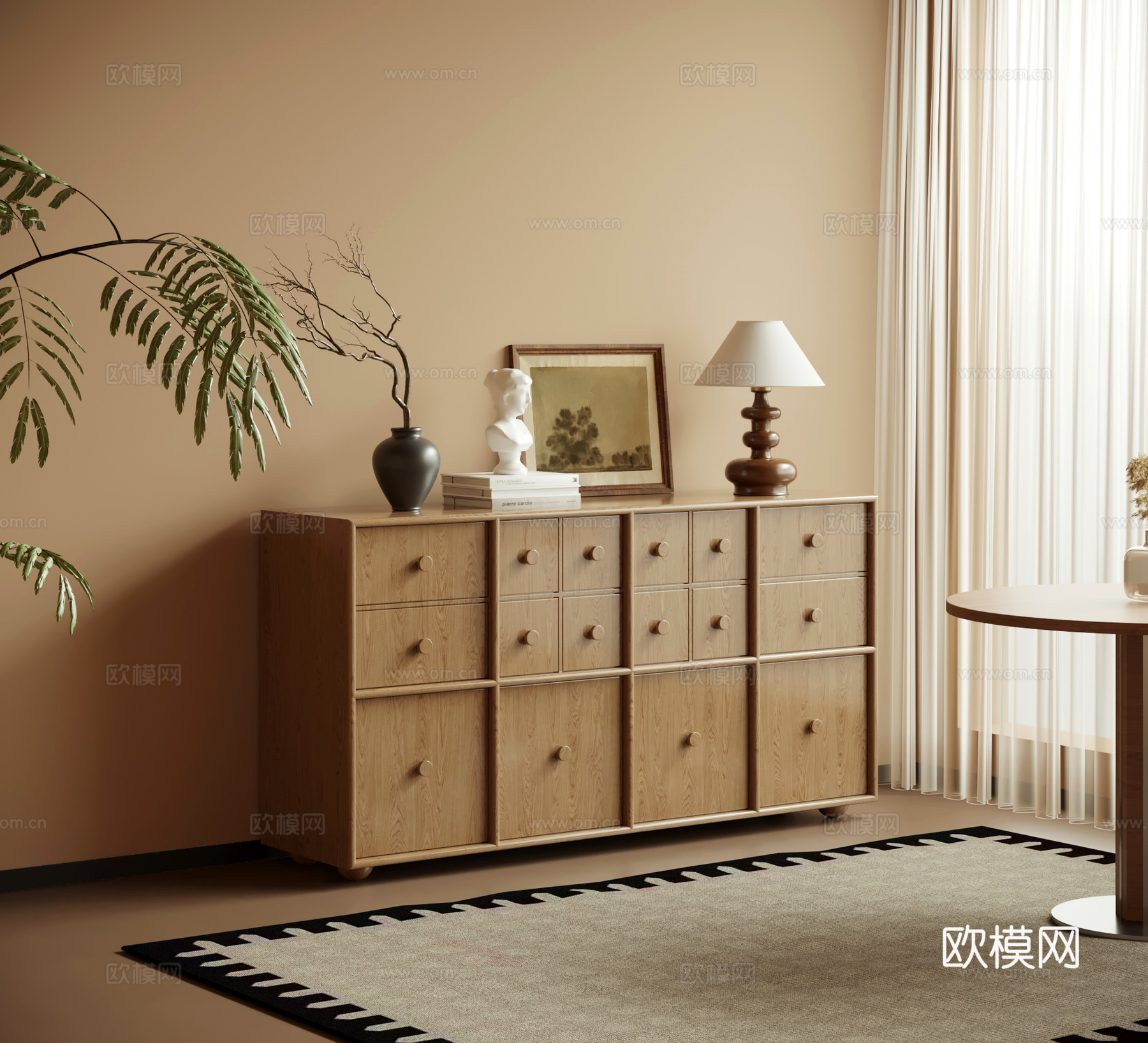 玄关柜 中古风玄关柜 餐边柜 绿植3d模型