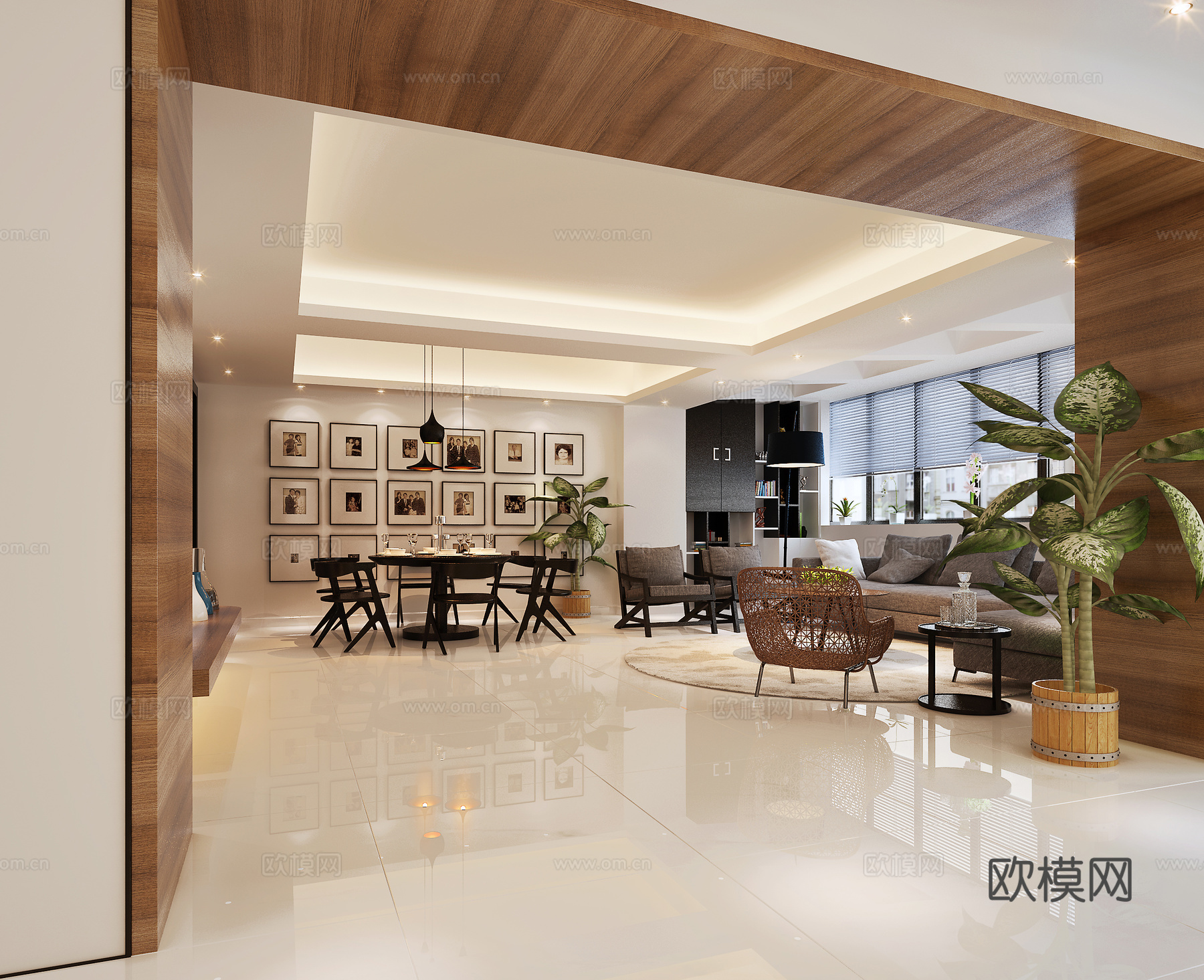 现代简约客厅餐厅玄关3d模型