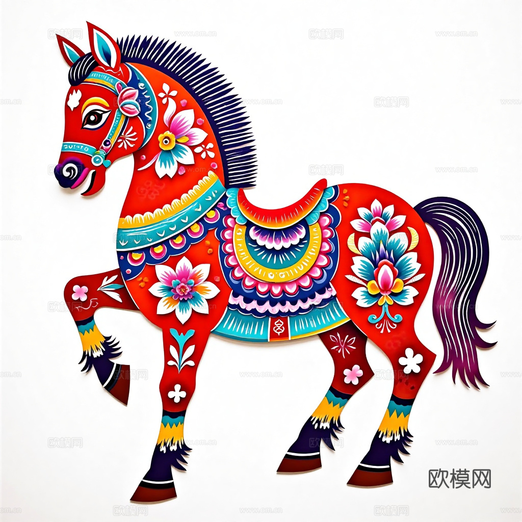 民俗年画 装饰挂画 马 剪纸画 贴纸画
