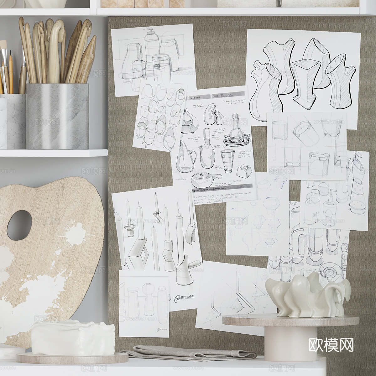 现代美术画具3d模型