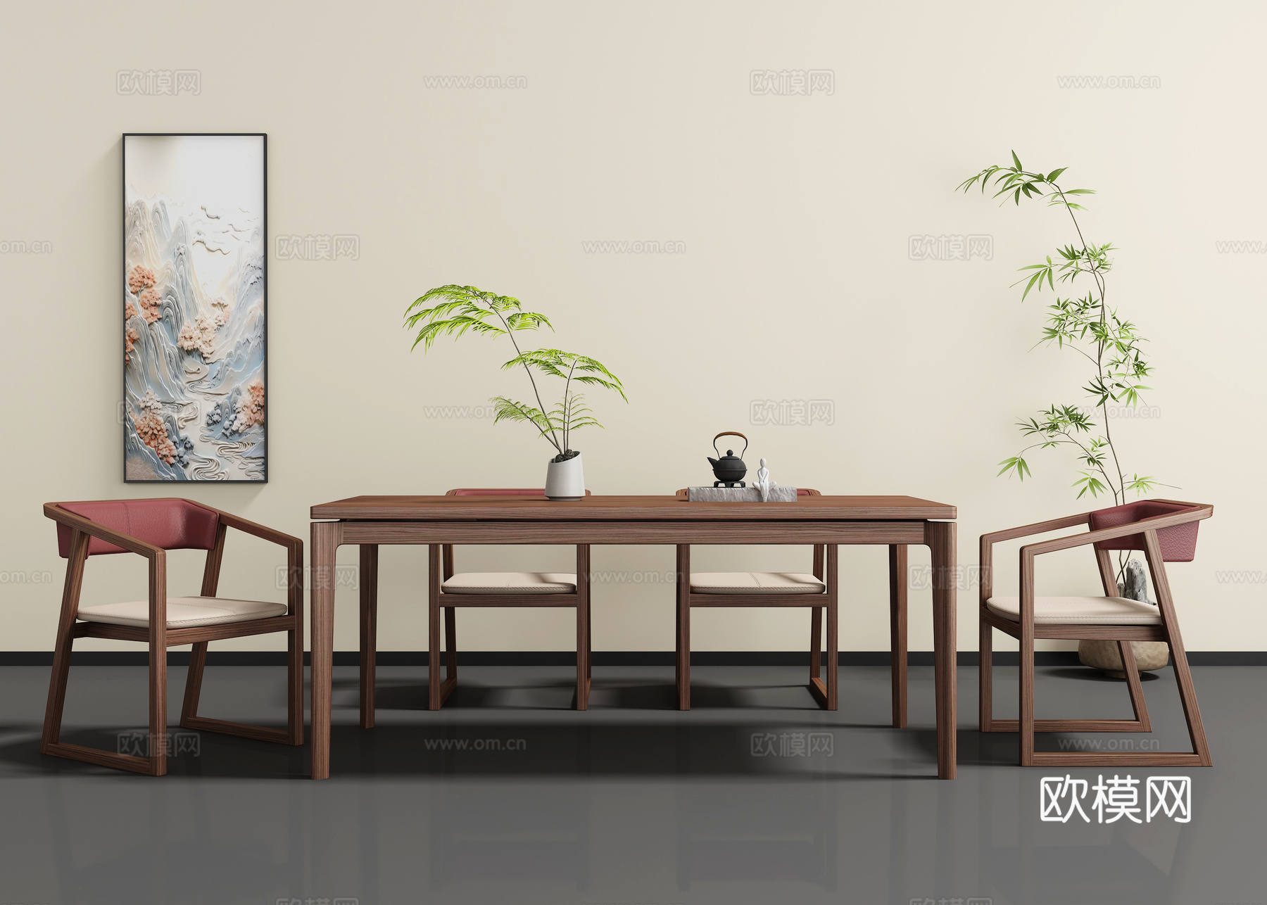 新中式餐桌椅3d模型