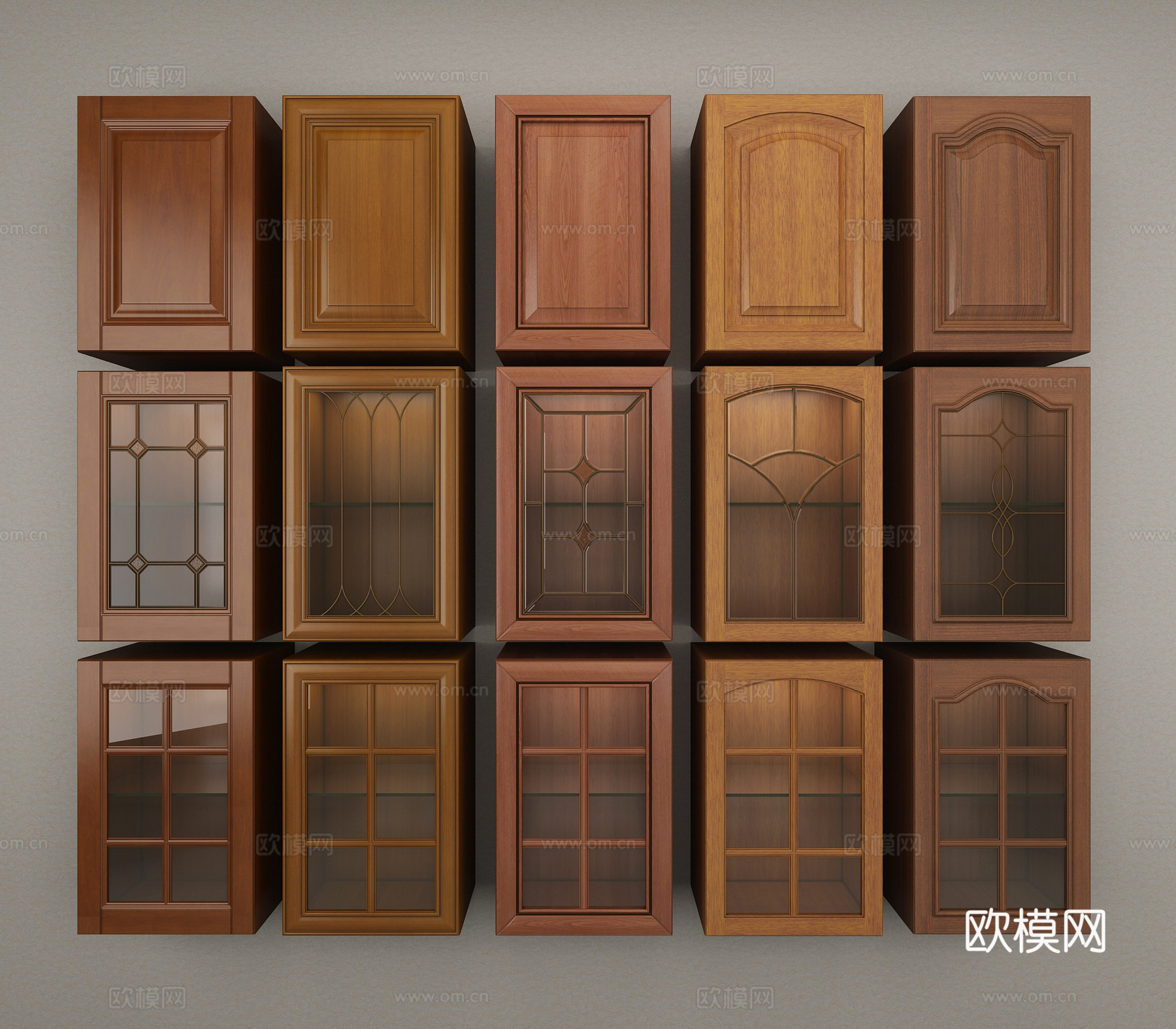 简欧实木玻璃橱柜柜门3d模型