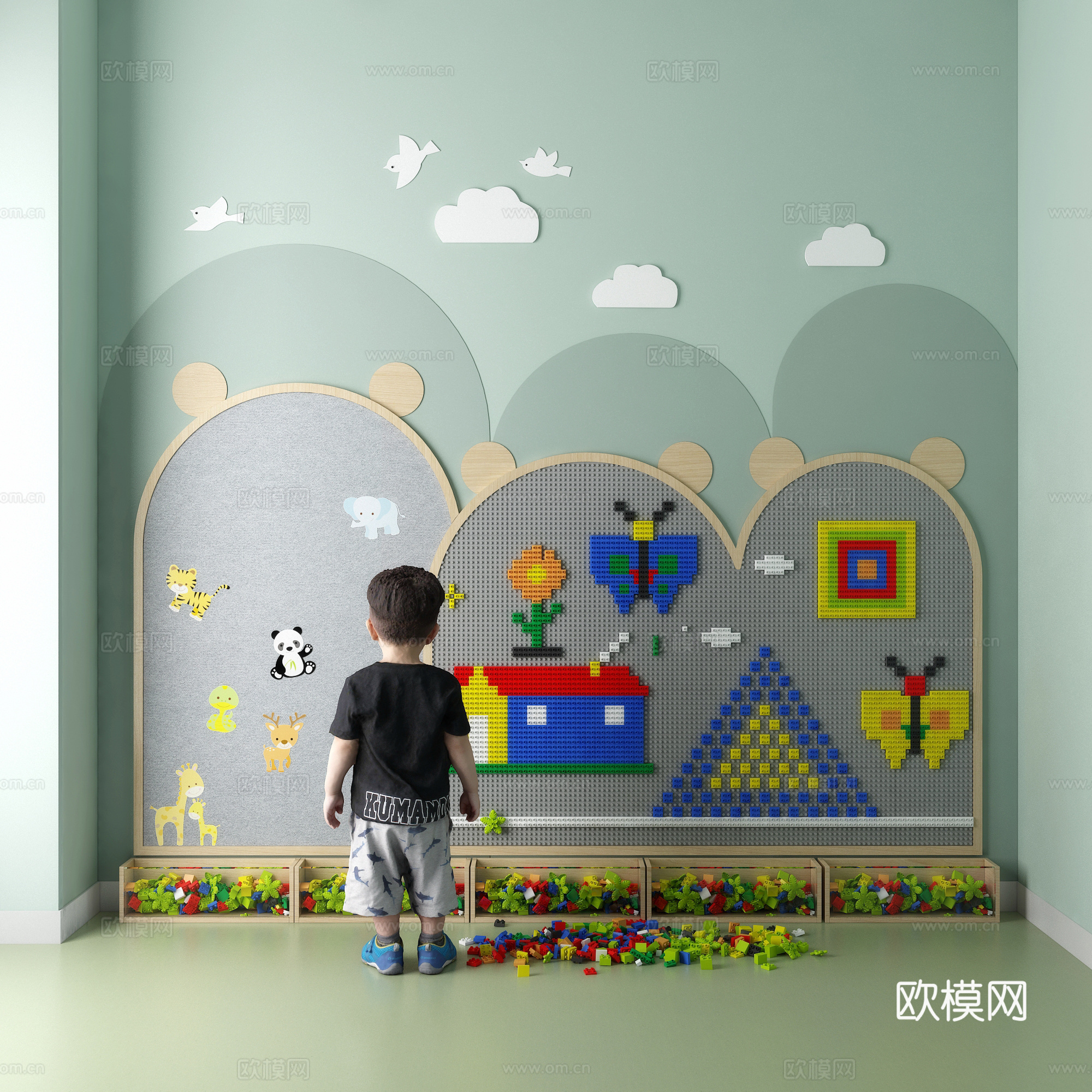 现代 乐高墙 乐高积木墙 积木背景墙3d模型