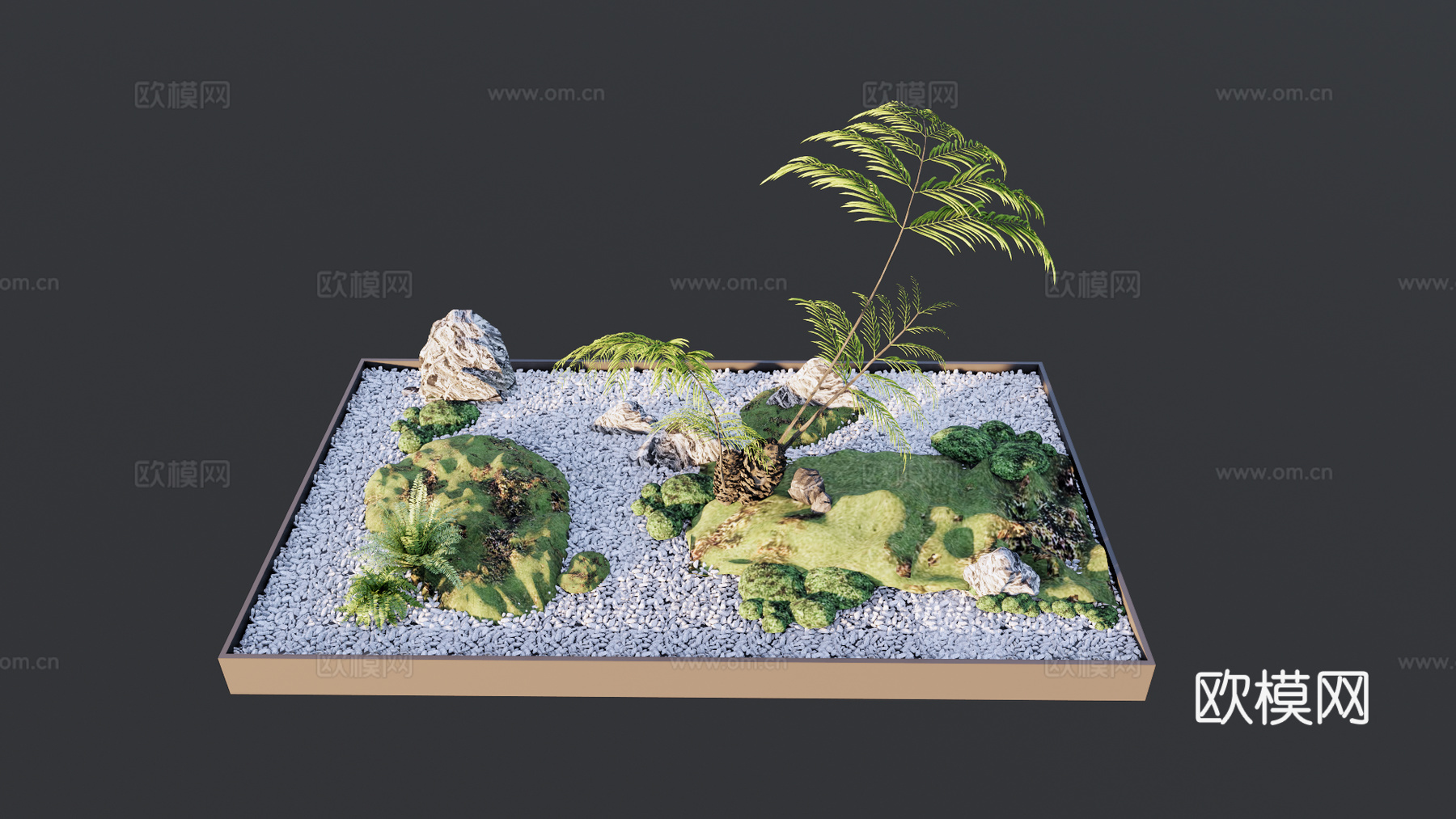 现代庭院小品 植物组合 植物堆 景观石头 蕨类植物 景观树su模型